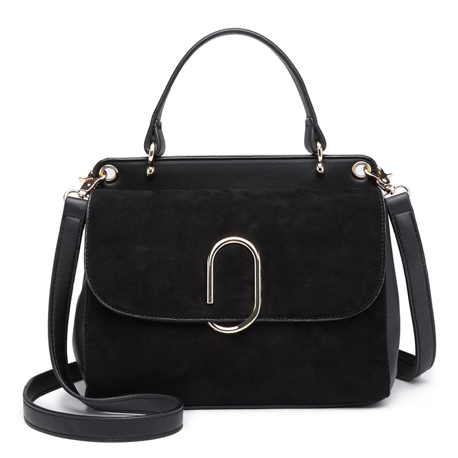 MISS LULU STYLISH LADIES LEATHER HANDBAG SHOULDER BAG BLACK