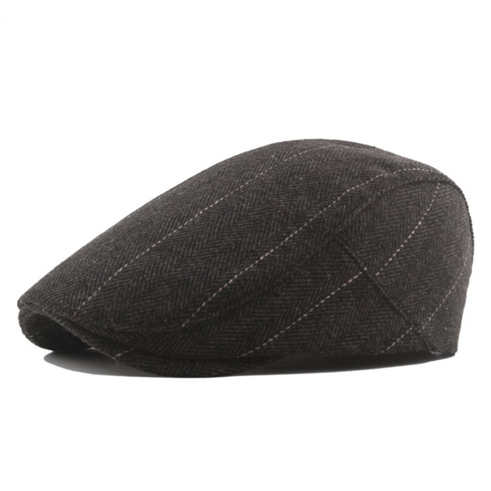 Men's Newsboy Baker Boy Herringbone Flat Cap Hat - Brown