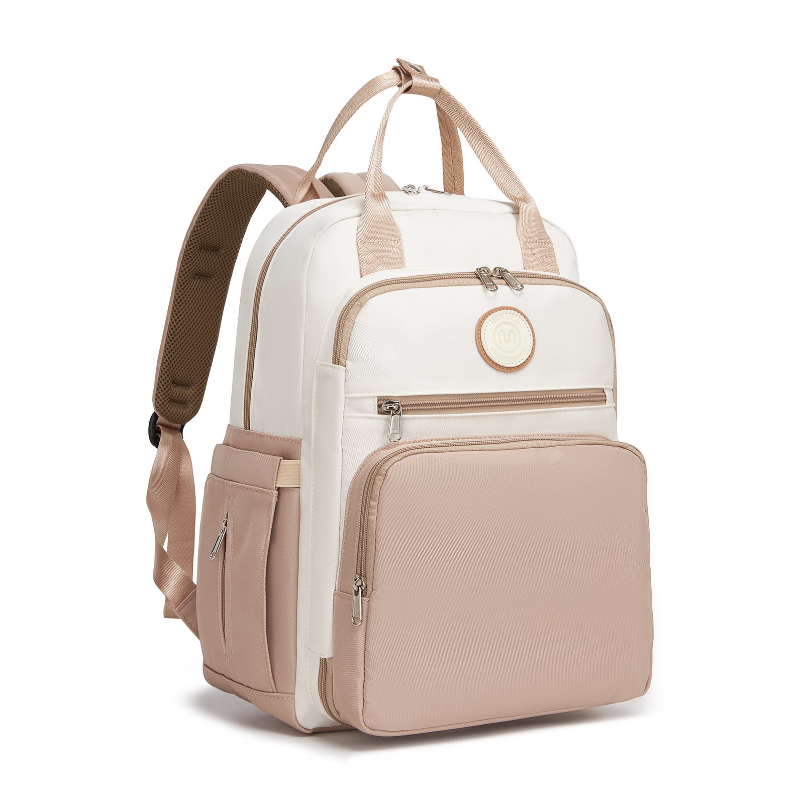 Miss Lulu Stylish Multifunctional Baby Changing Backpack with Insulated Bottle Holders, Stroller Clips & Trolley Sleeve for Everyday & Travel - Khaki and Beige