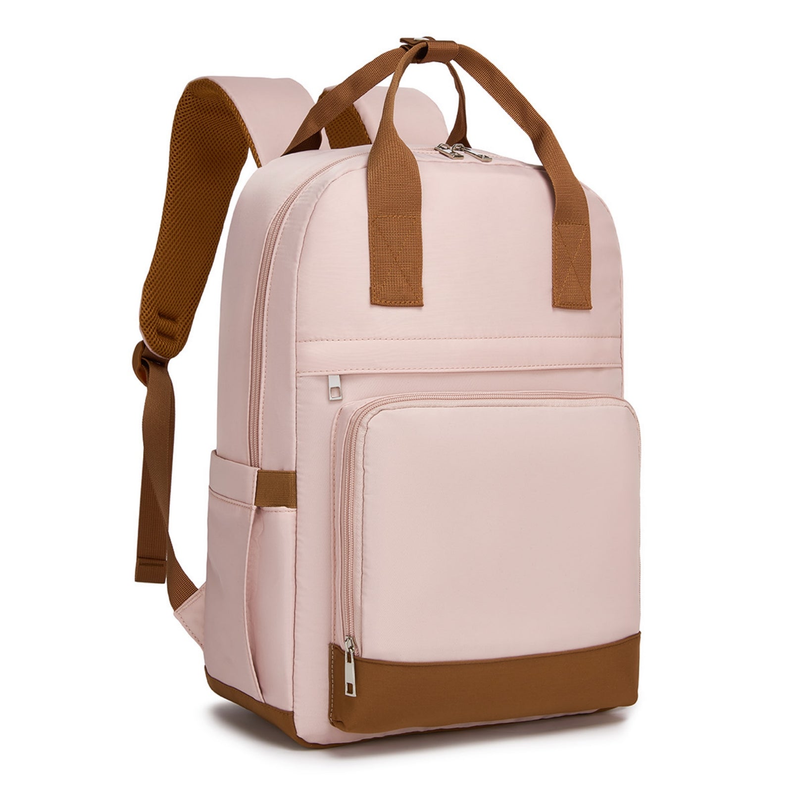 Kono Casual Contemporary Backpack with Laptop Sleeve & Padded Straps for Daily Commute - Pink and Brown