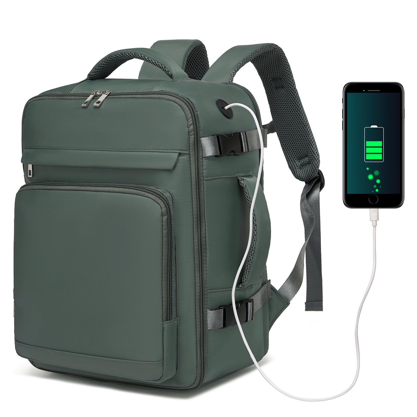 Kono Cabin Travel Backpack 40×20×30?cm – Water-Resistant, Multi-Compartment, Padded Laptop, Anti-Theft, Carry-On Tote - Green