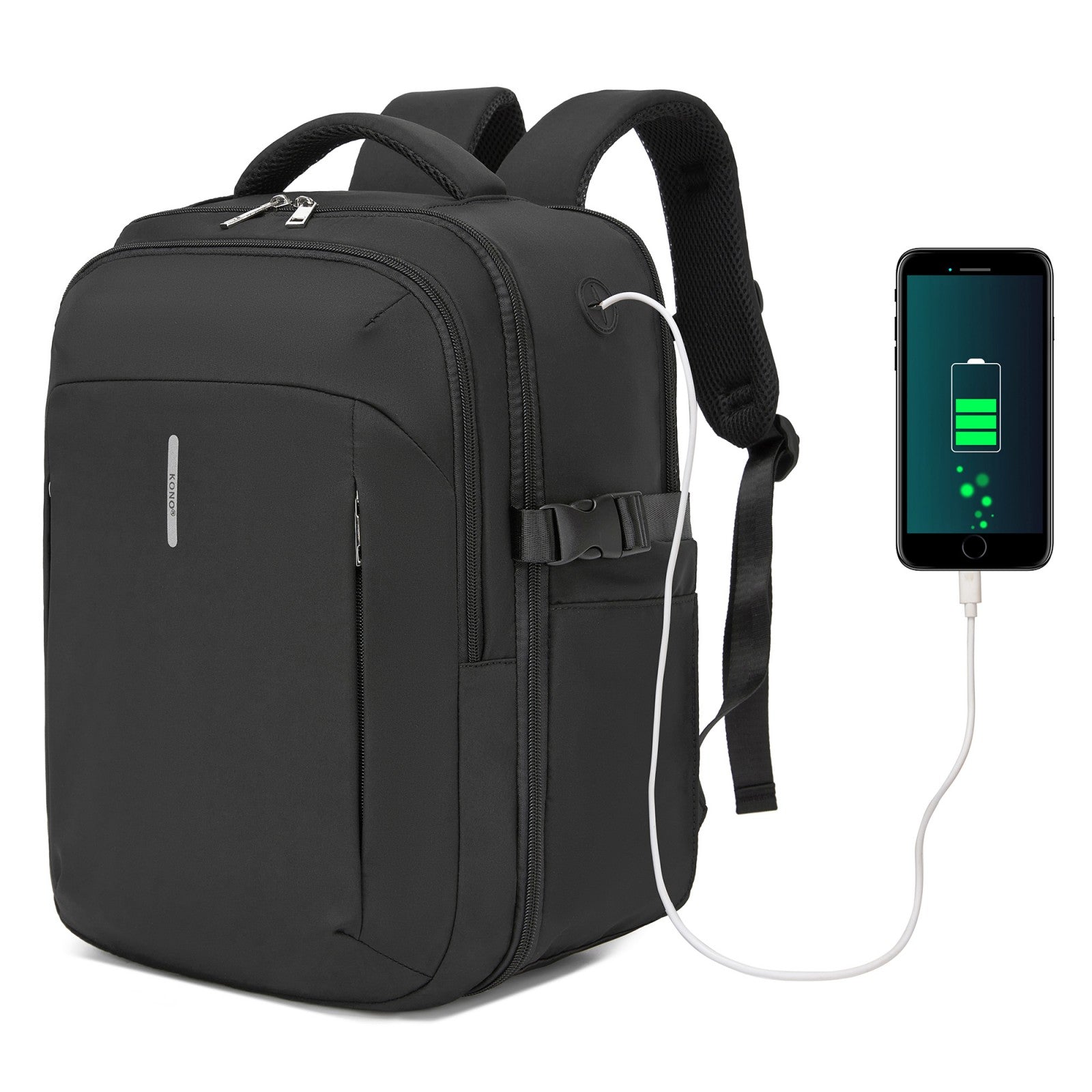 Kono Cabin Approved Carry On Backpack 40×30×20cm, Water Resistant 15.6 Inch Laptop Travel Rucksack with Dry-wet Separation Pouch - Black