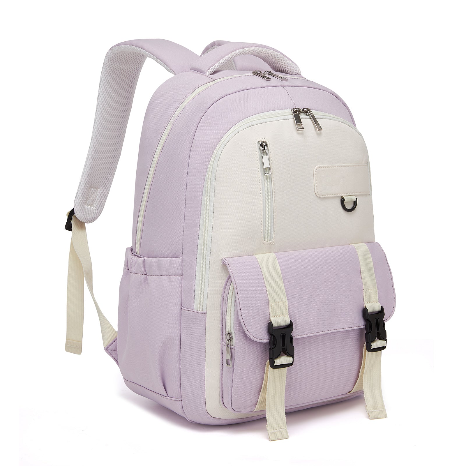 KONO Durable Water-Resistant Kids Backpack with Padded Laptop Sleeve and Multi-Pocket Organization for School - Purple and Beige