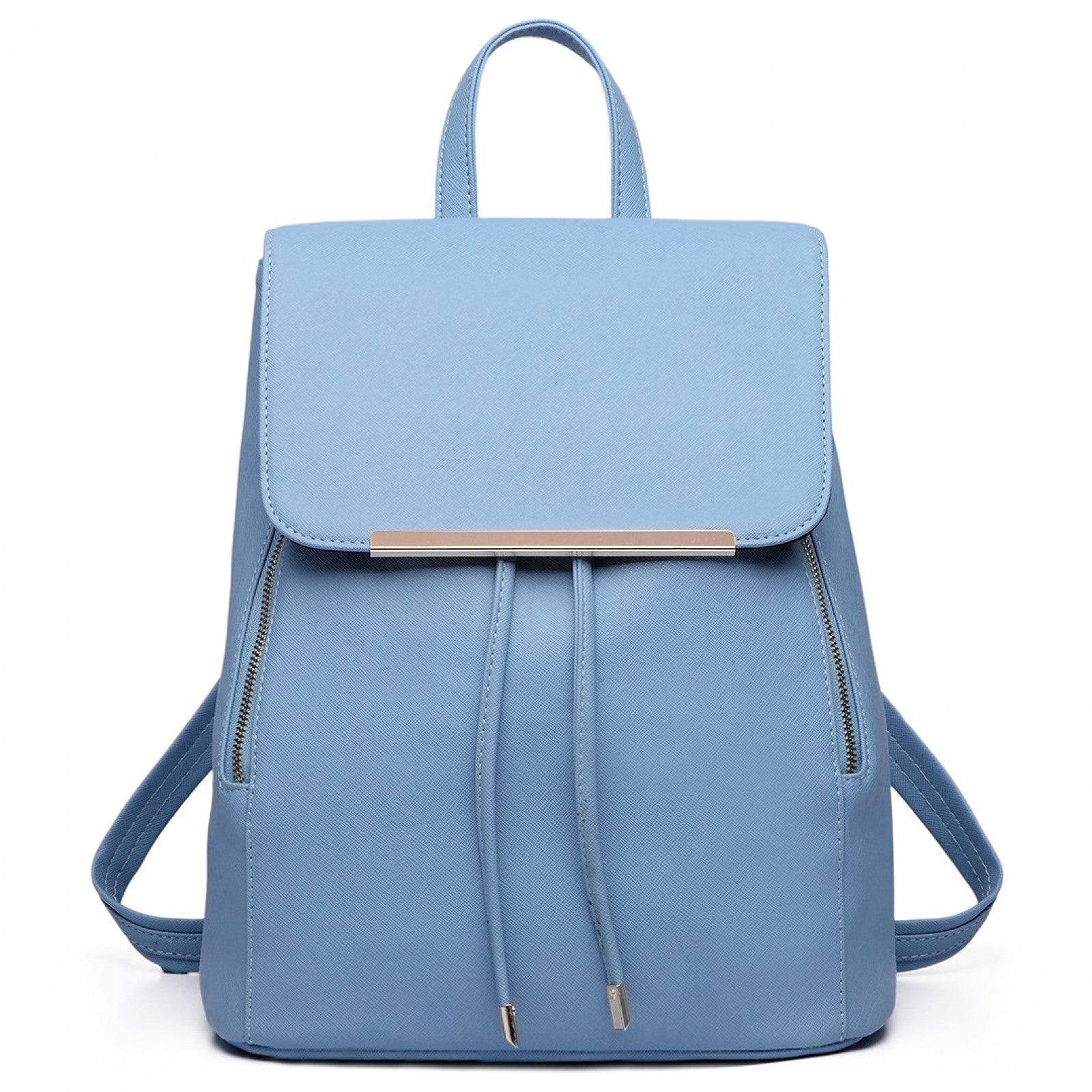 Miss Lulu Stylish Faux Leather Backpack Secure Daypack with Magnetic Snap Closure Fashionable PU Leather Travel Bag - Light Blue