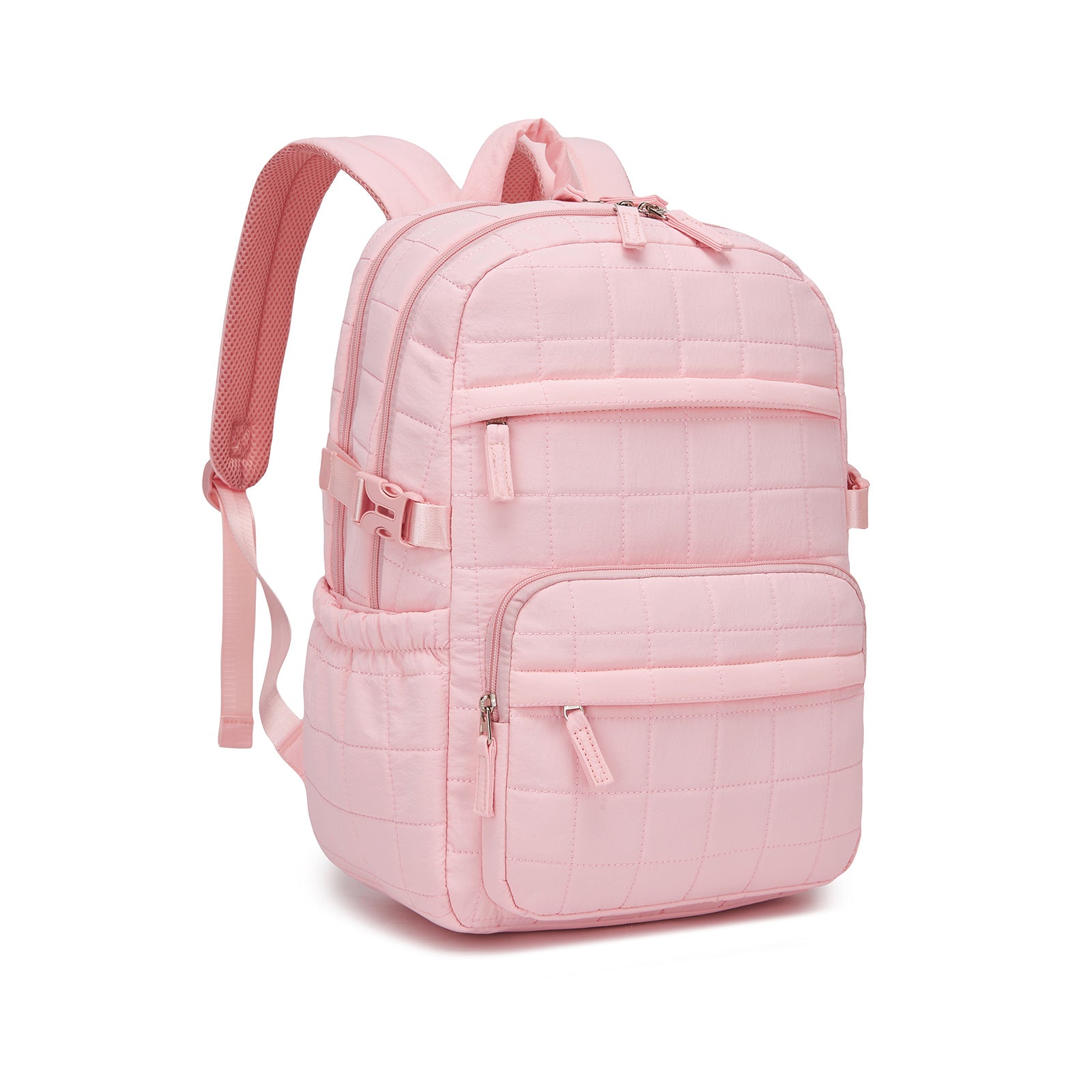 Miss Lulu Quilted Lightweight Backpack, Fits 15.6 Inch Notebook, Cabin Approved Underseat Carry On Bag - Pink