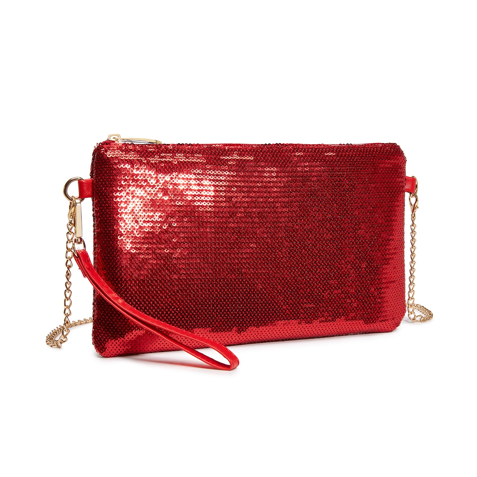 Glam Sparkle Sequin Evening Clutch-Sleek, Shimmering Wristlet & Crossbody - Red