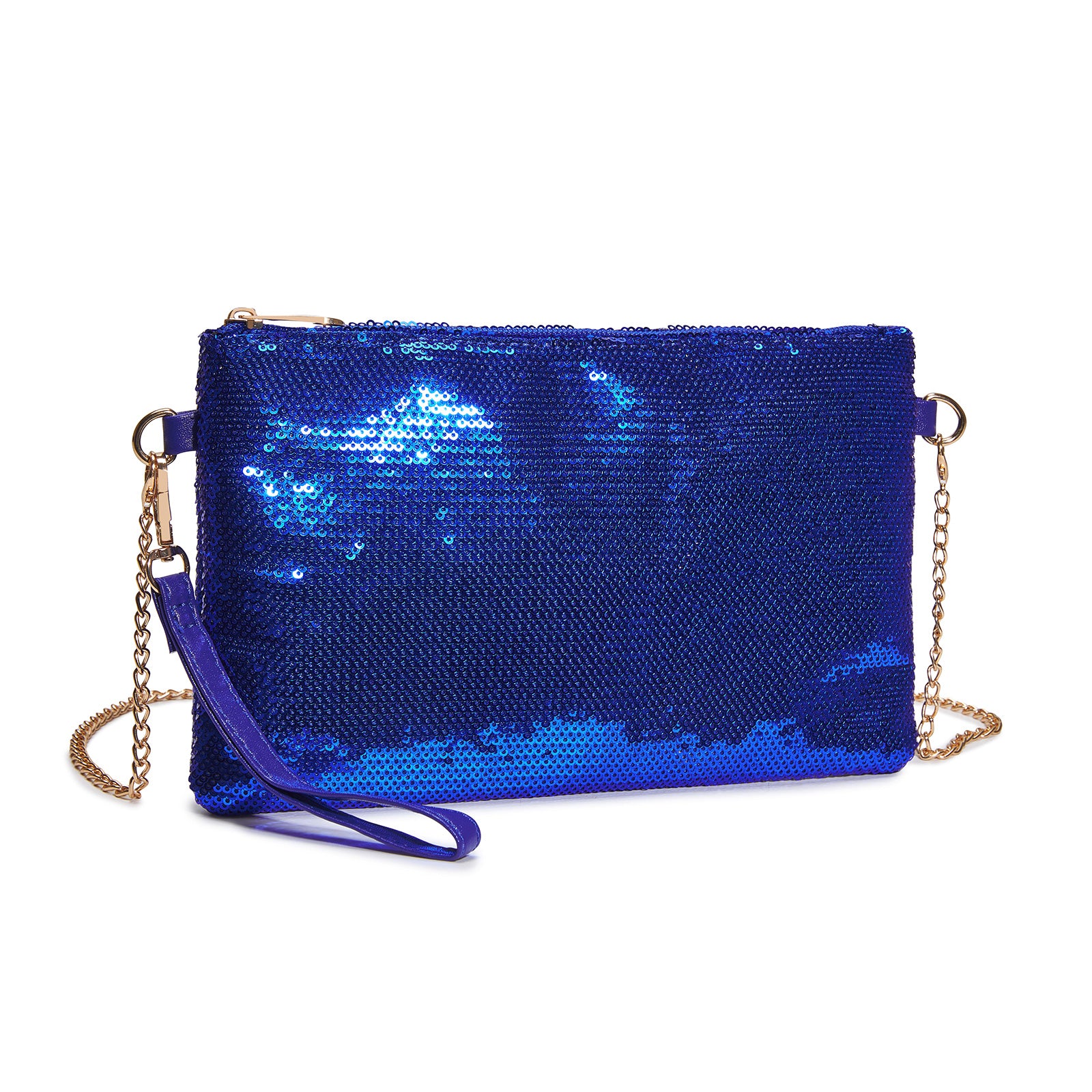 Glam Sparkle Sequin Evening Clutch-Sleek, Shimmering Wristlet & Crossbody - Navy