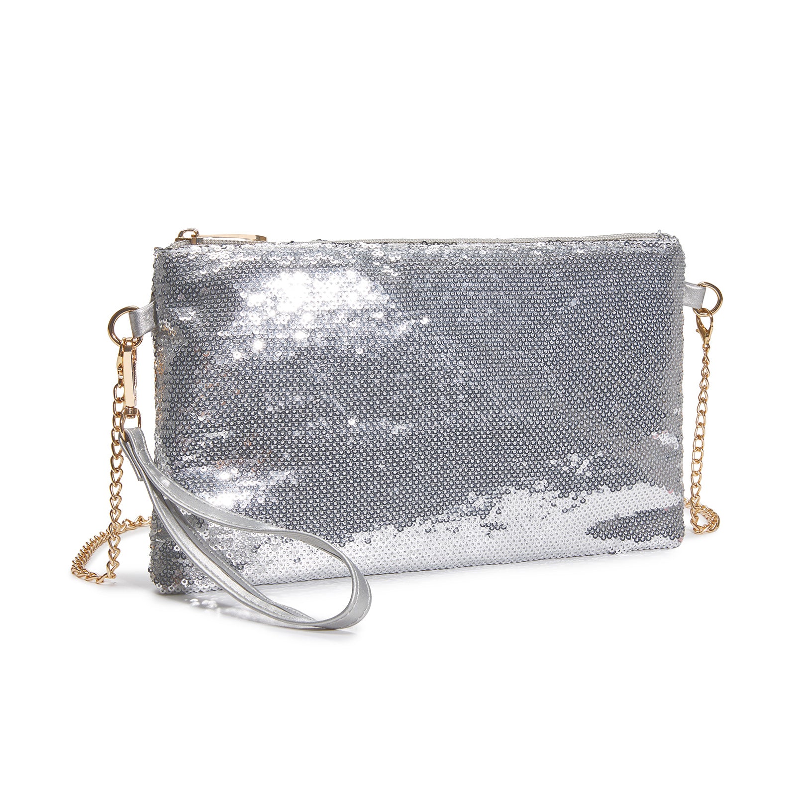 Glam Sparkle Sequin Evening Clutch-Sleek, Shimmering Wristlet & Crossbody - Silver