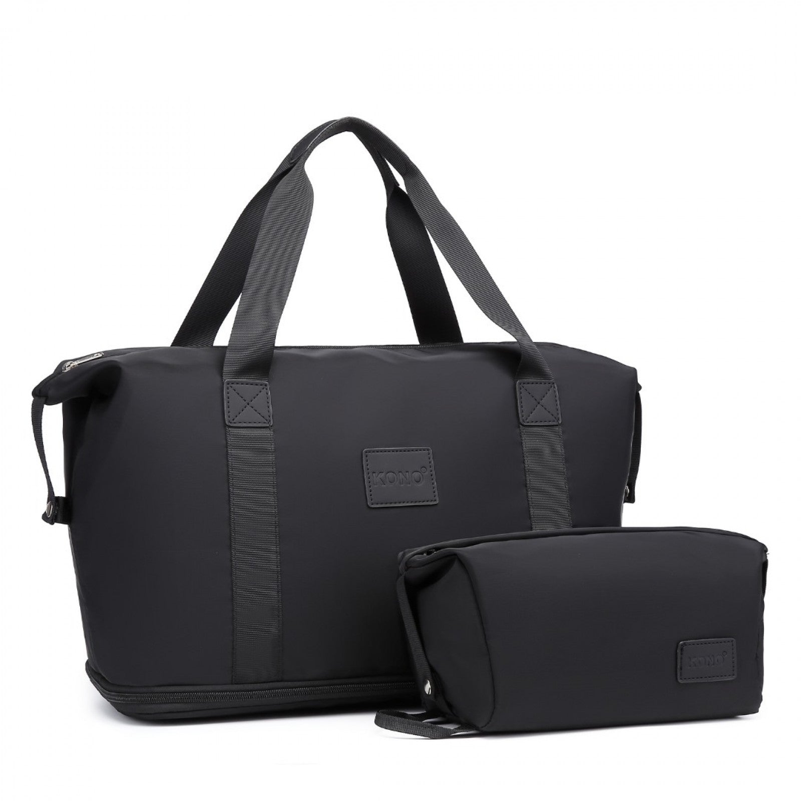 Kono Two Pieces Expandable Durable Waterproof Travel Duffel Bag Set - Black