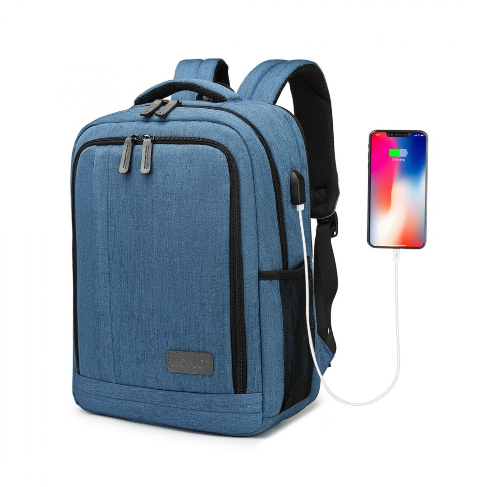 Kono Multi-Compartment Backpack with USB Port - Blue