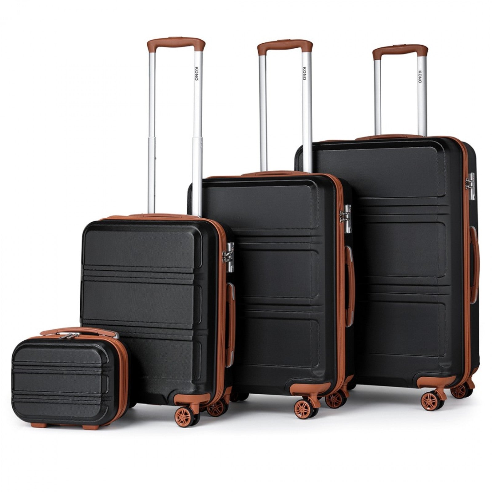 Kono ABS Sculpted Horizontal Design 4 Pcs Suitcase Set With Vanity Case - Black And Brown