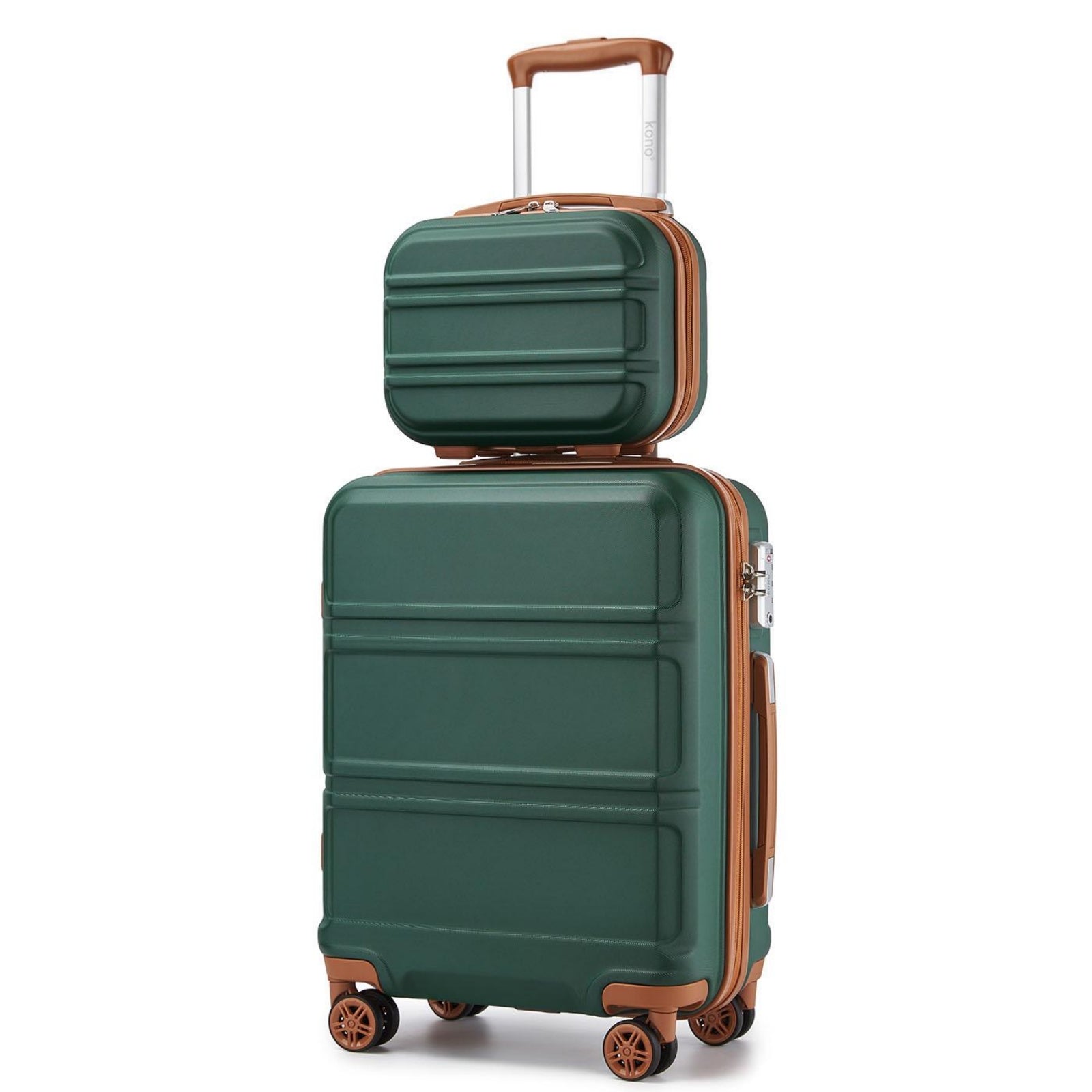 Kono ABS 4 Wheel Suitcase Set with Vanity Case - Green And Brown