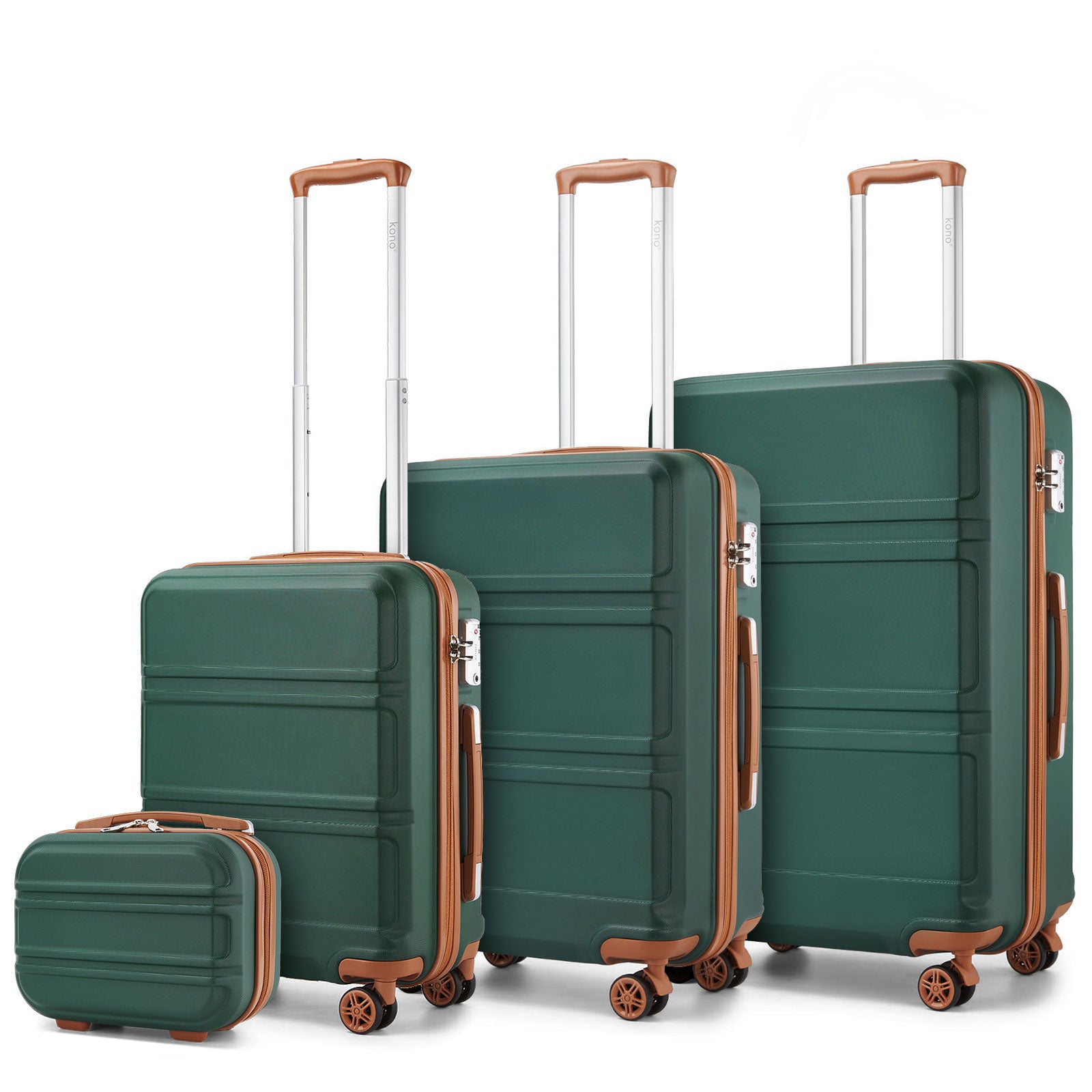 Kono ABS Sculpted Horizontal Design 4 Pcs Suitcase Set With Vanity Case - Green And Brown