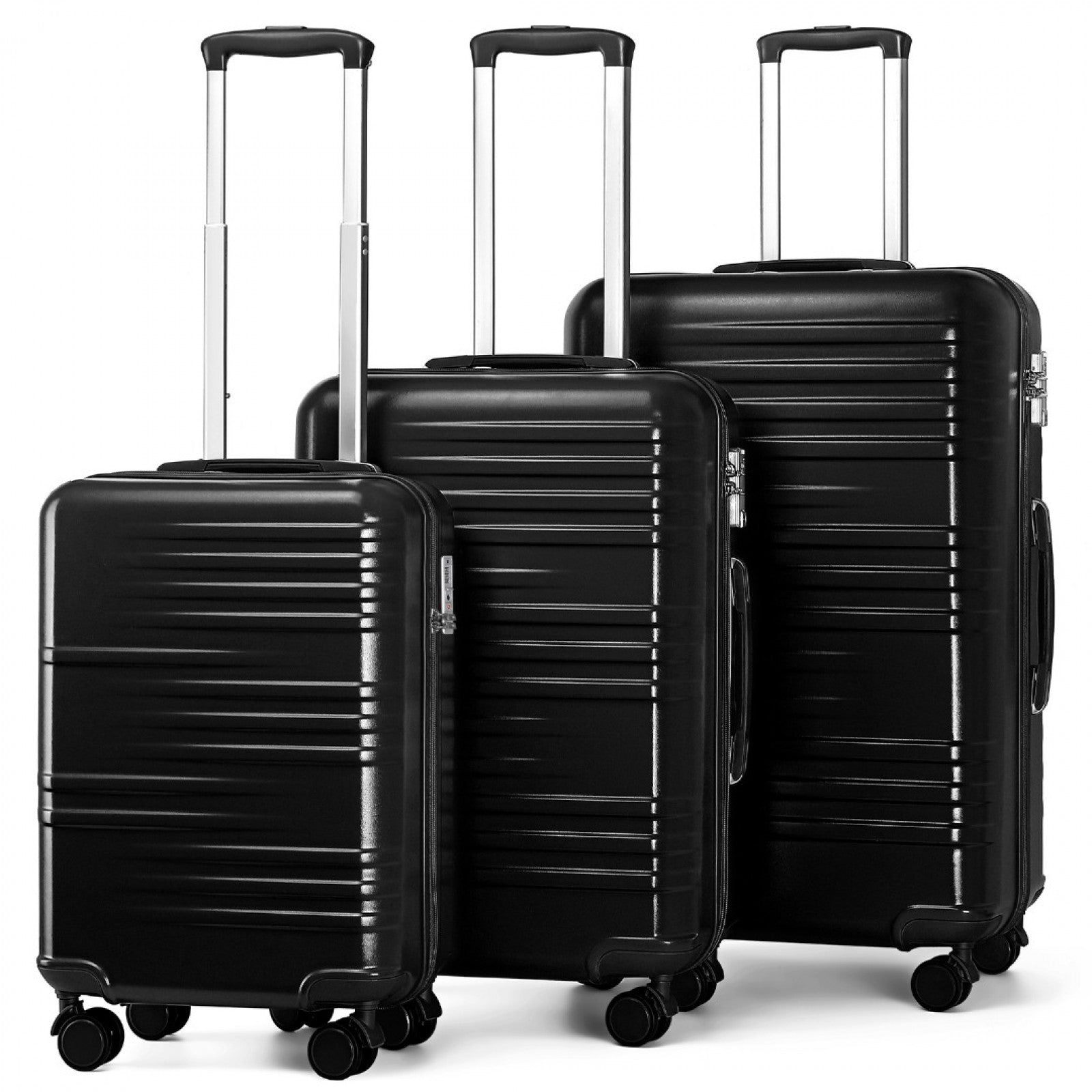 British Traveller 3 Pcs Set Durable Polycarbonate and ABS Hard Shell Suitcase With TSA Lock - Black