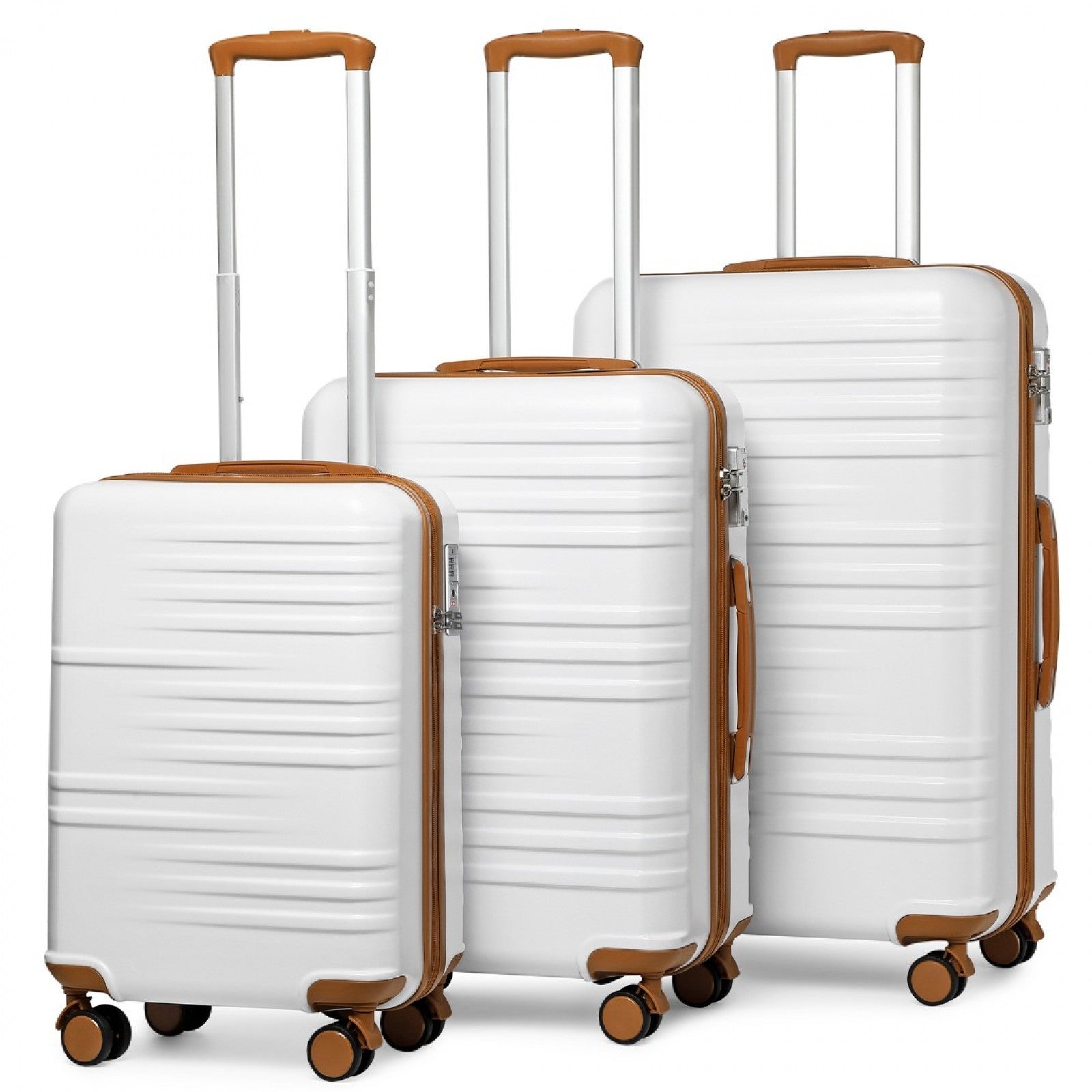 British Traveller 3 Pcs Set Durable Polycarbonate and ABS Hard Shell Suitcase With TSA Lock - White