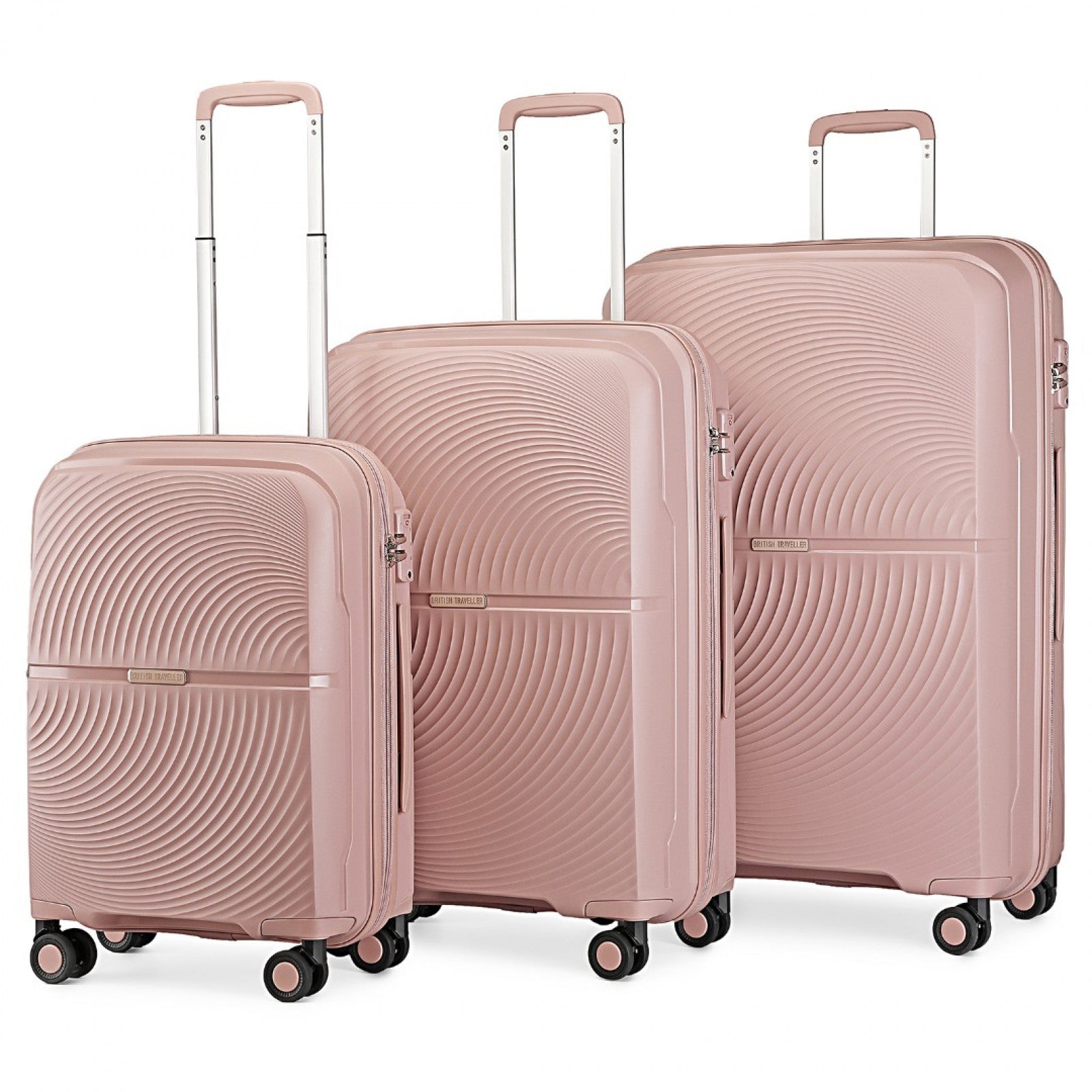 British Traveller 3 Pcs Set Spinner Hard Shell PP Suitcase With TSA Lock - Nude