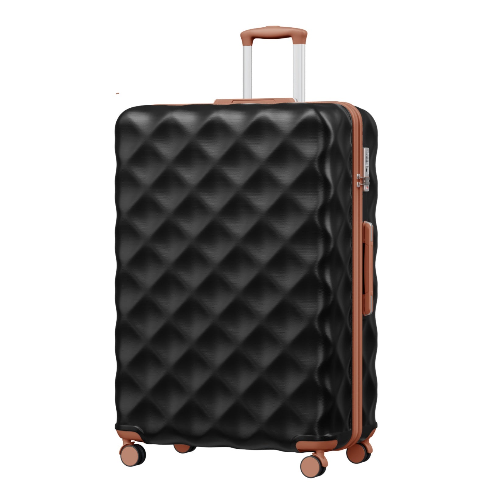 British Traveller 32 Inch Extra-Large Diamond Texture ABS+PC Hard-Shell Spinner Suitcase with Telescopic Handle - Black and Brown
