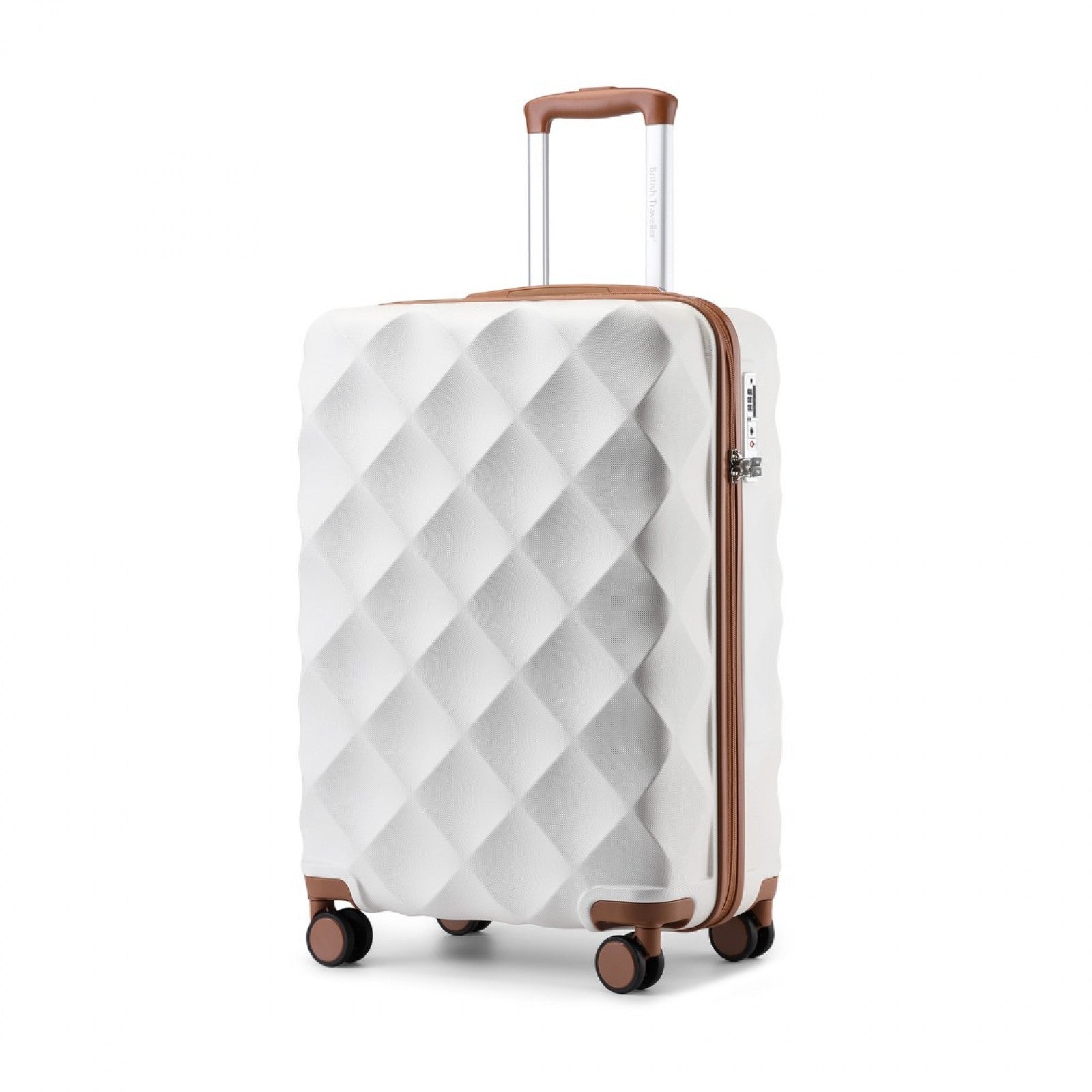 British Traveller 20 Inch Ultralight ABS And Polycarbonate Bumpy Diamond Suitcase With TSA Lock - Cream