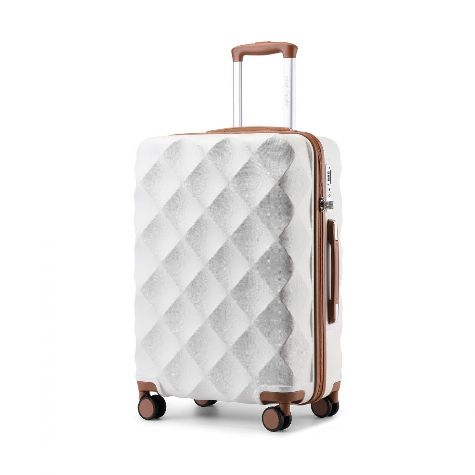 British Traveller 28 Inch Ultralight ABS And Polycarbonate Bumpy Diamond Suitcase With TSA Lock - Cream