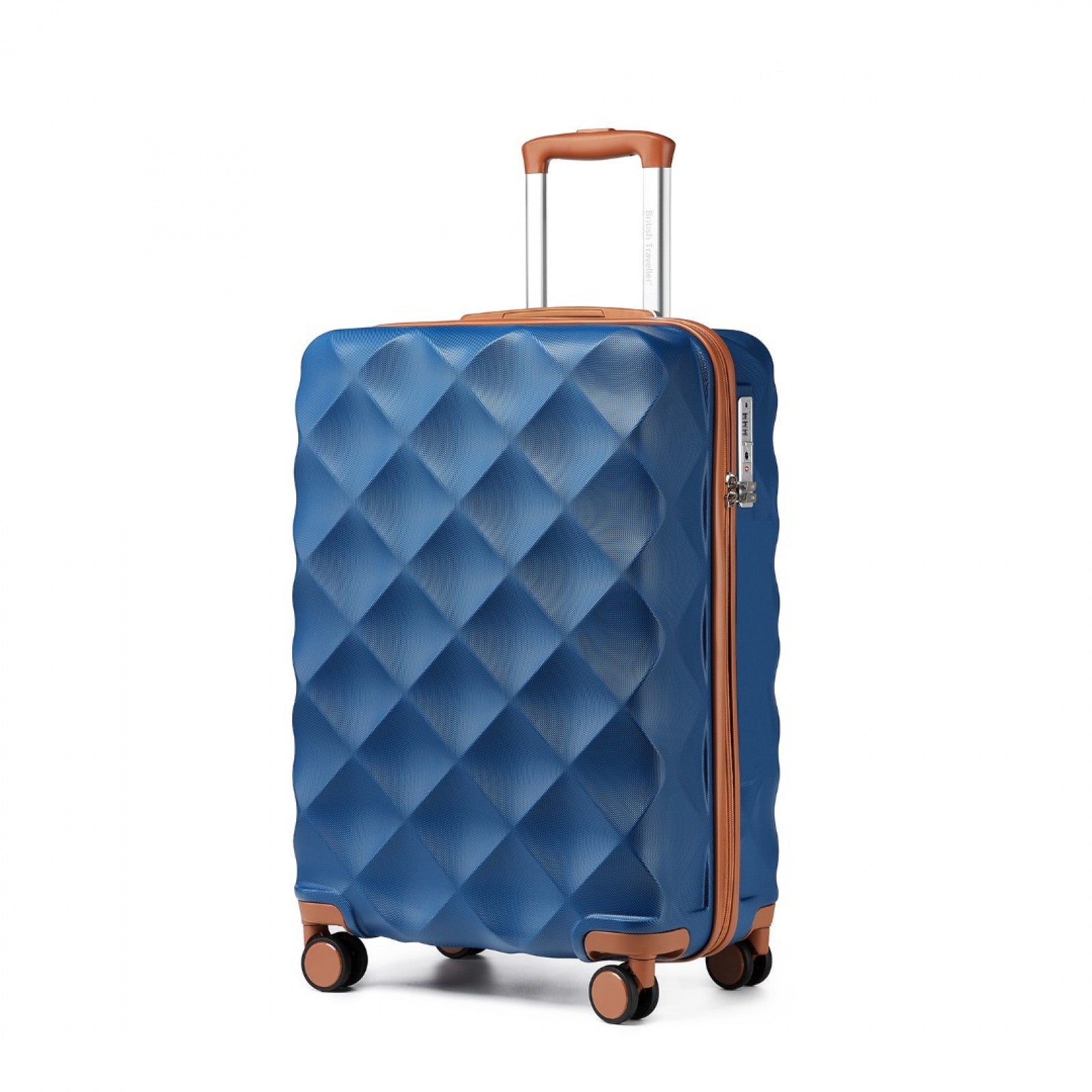 British Traveller 20 Inch Ultralight ABS And Polycarbonate Bumpy Diamond Suitcase With TSA Lock - Navy And Brown