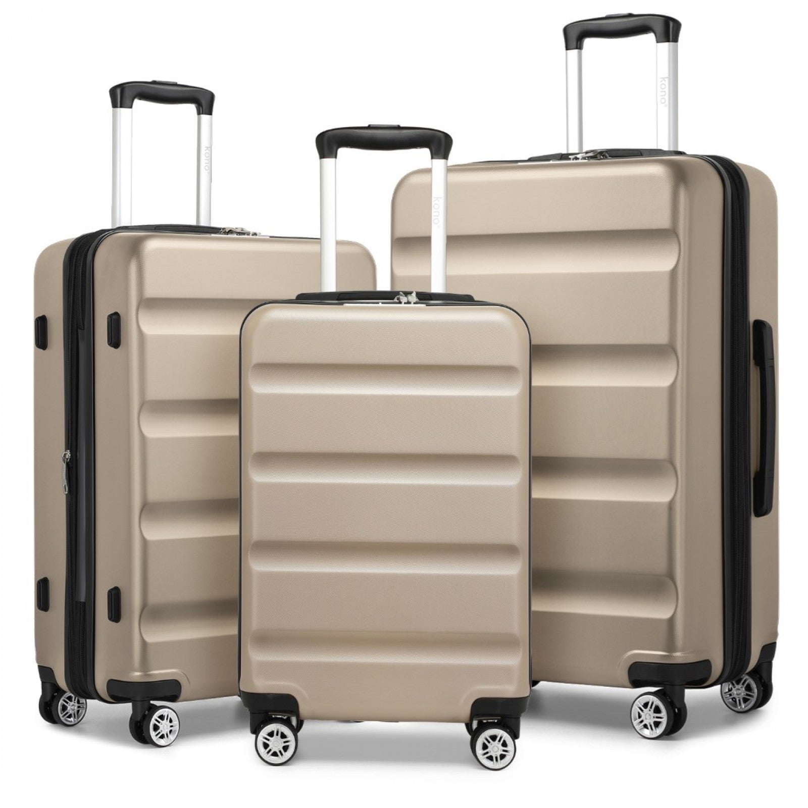 Kono 3-Piece Horizontal Engraved Hard Shell ABS+PC Suitcase with TSA Lock - Gold