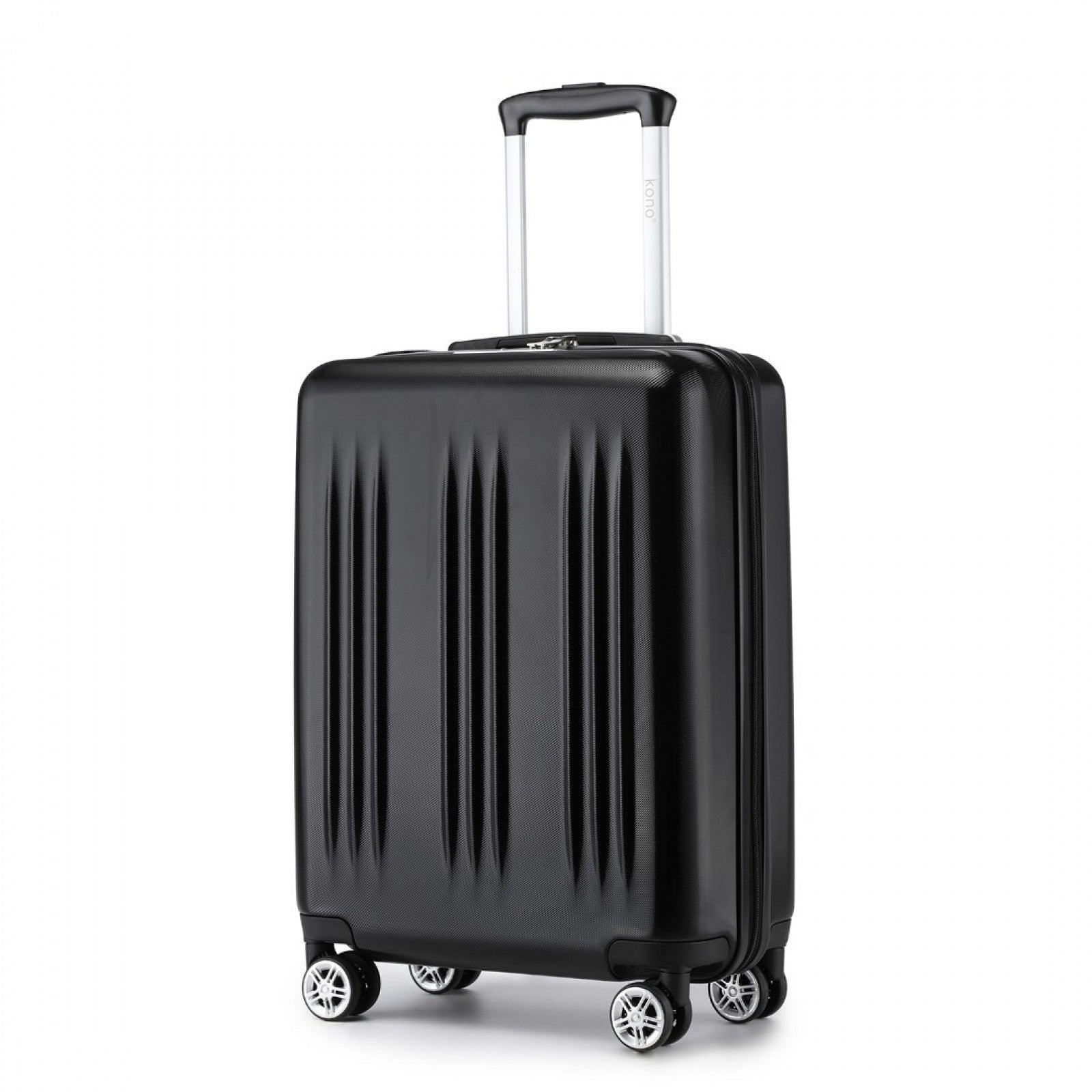 Kono 20 Inch Sleek Striped Carry-On Suitcase Durable ABS+PC Luggage With Four Spinner Wheels And TSA Lock Perfect for Travel - Black