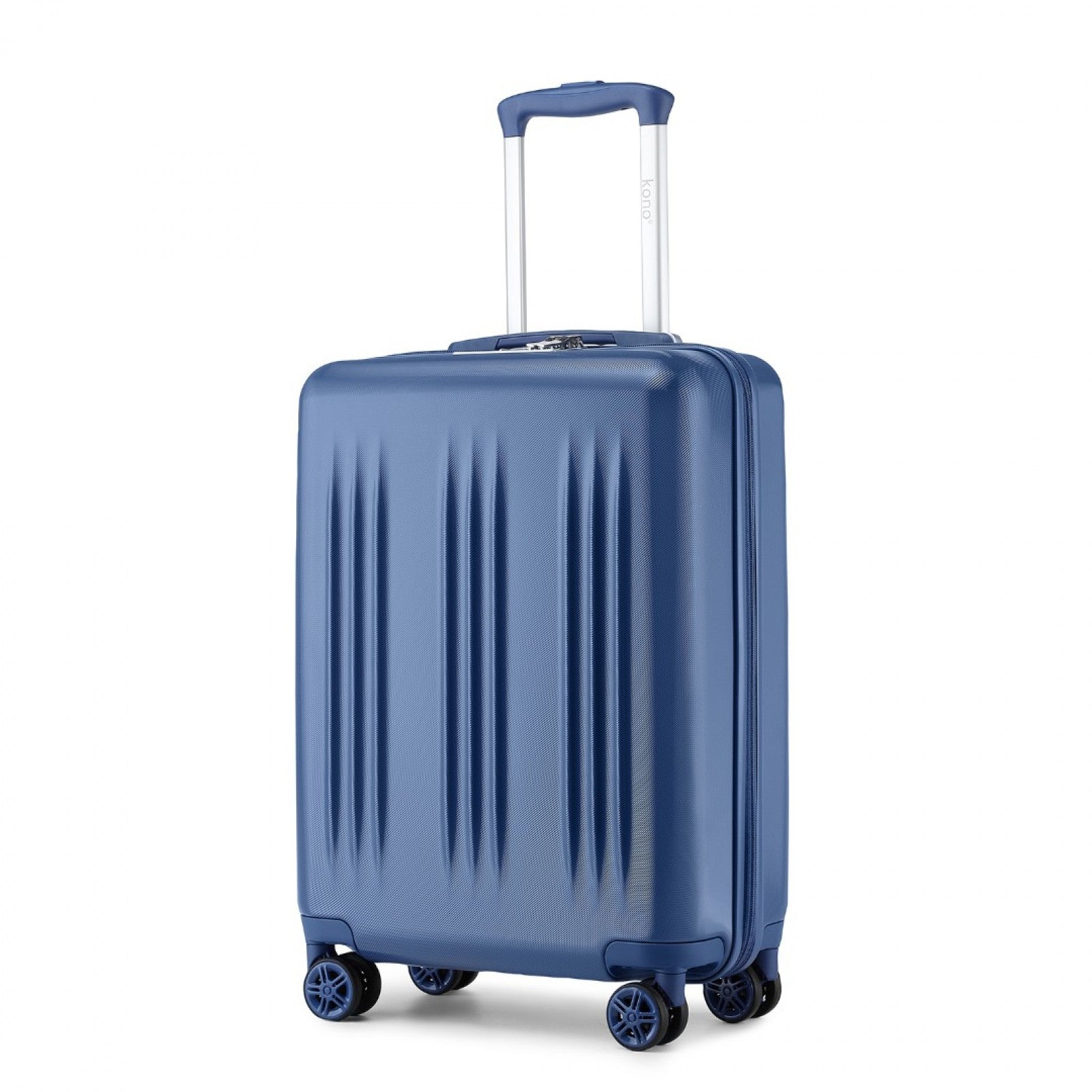 Kono 20 Inch Sleek Striped Carry-On Suitcase Durable ABS+PC Luggage With Four Spinner Wheels And TSA Lock Perfect for Travel - Navy