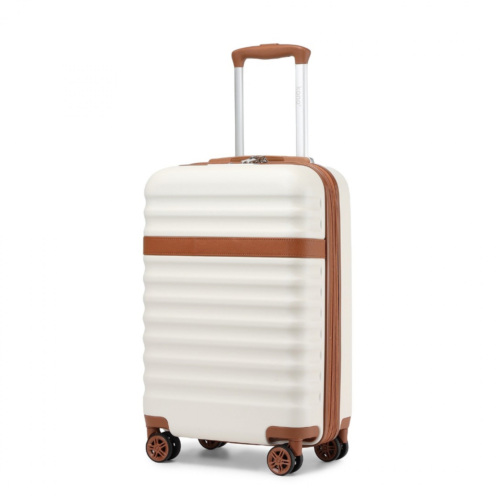 Kono 20 Inch Stylish Lightweight Hard Shell ABS+PC Cabin Carry-On Suitcase with TSA Lock for Enhanced Security - Cream and Brown