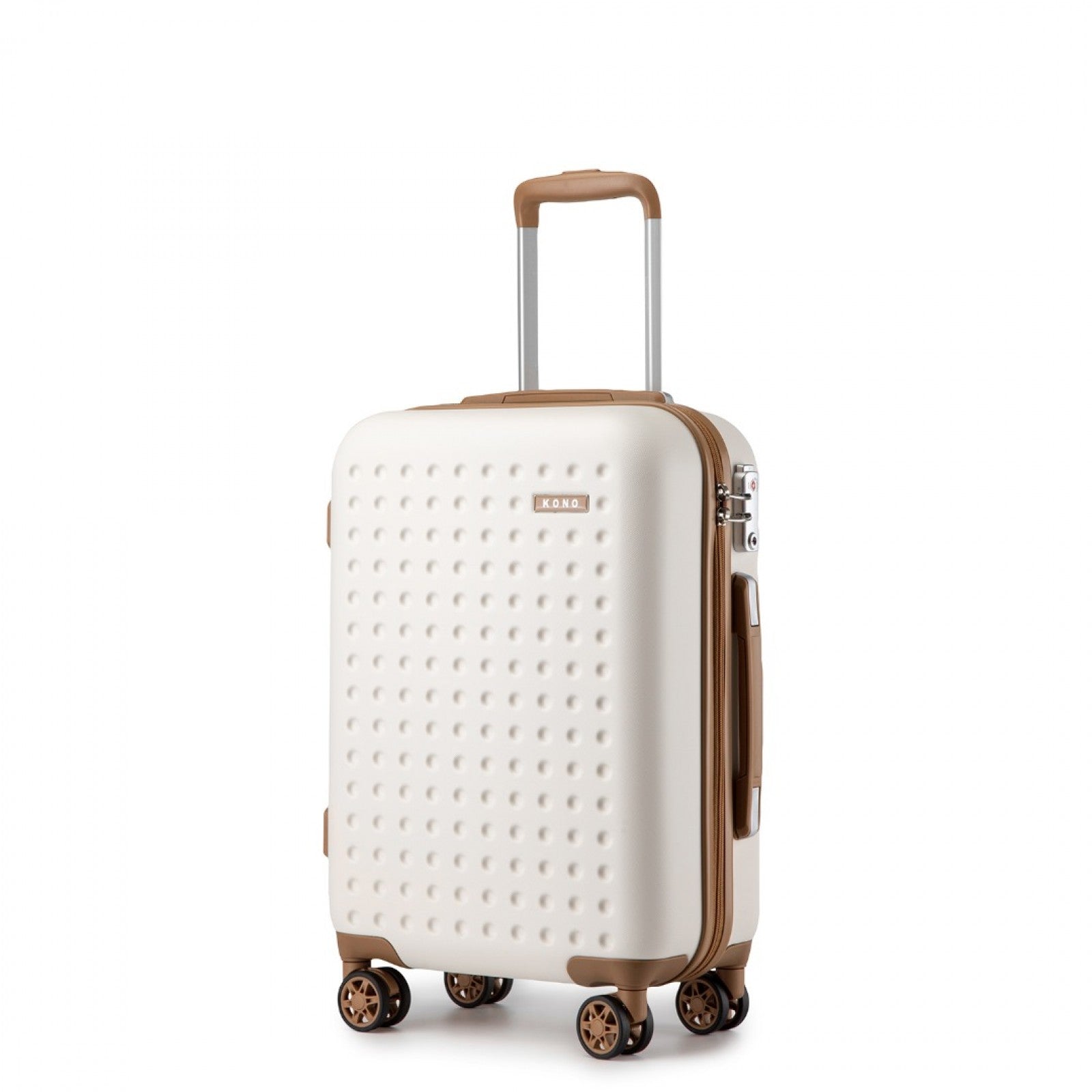 Kono Stylish ABS+PC 20 Inch Polka Dot Hard Shell Cabin Suitcase With TSA Lock - Cream And Brown