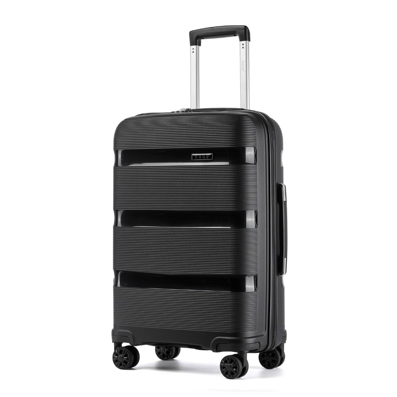 Kono 24-Inch PP Hardshell Suitcase–Durable Checked Luggage with TSA Lock & 360° Spinner Silent Wheels - Black