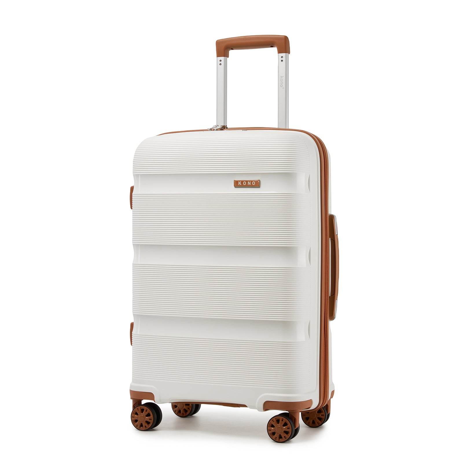 Kono 24-Inch PP Hardshell Suitcase–Durable Checked Luggage with TSA Lock & 360° Spinner Silent Wheels - Cream And Brown