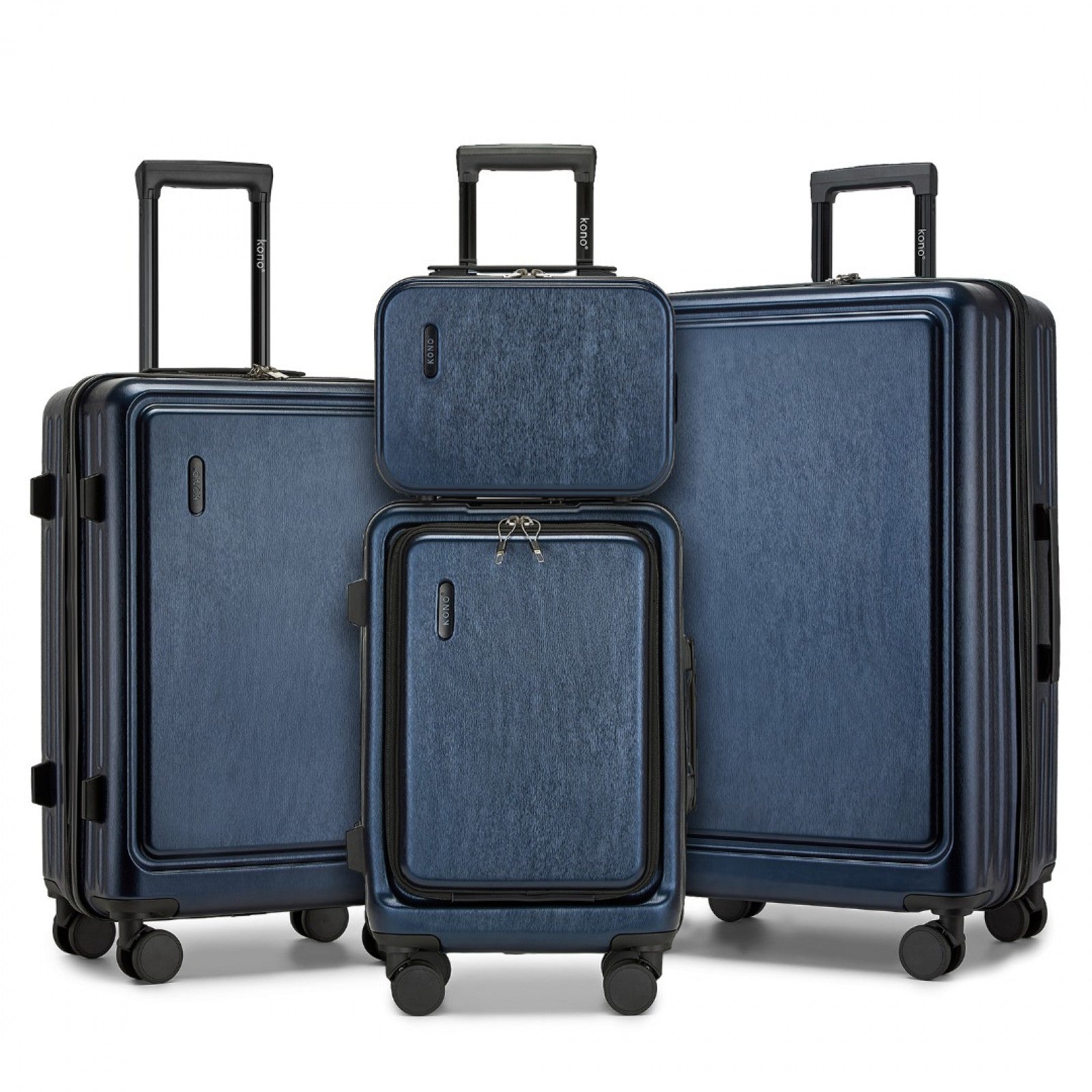 Kono Durable ABS+PC Hardshell Luggage Set with TSA Lock 360° Spinner Wheels 4-Piece Set 20/24/28 And Vanity Case - Navy