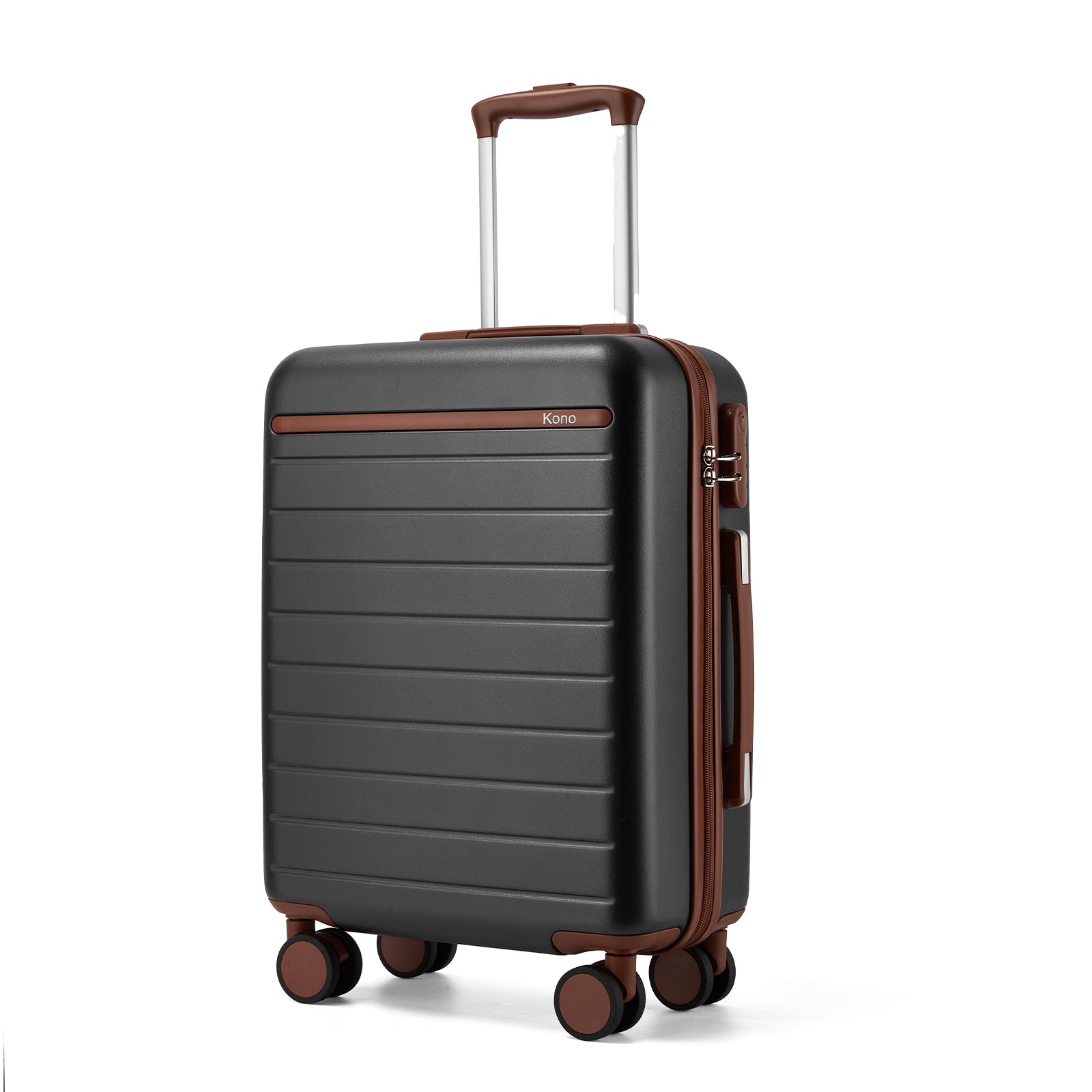 Kono Scratch-Resistant 20-Inch Hard Shell Cabin Suitcase with Horizontal Stripe Design, Brown Accents & Spinner Wheels - Grey and Brown