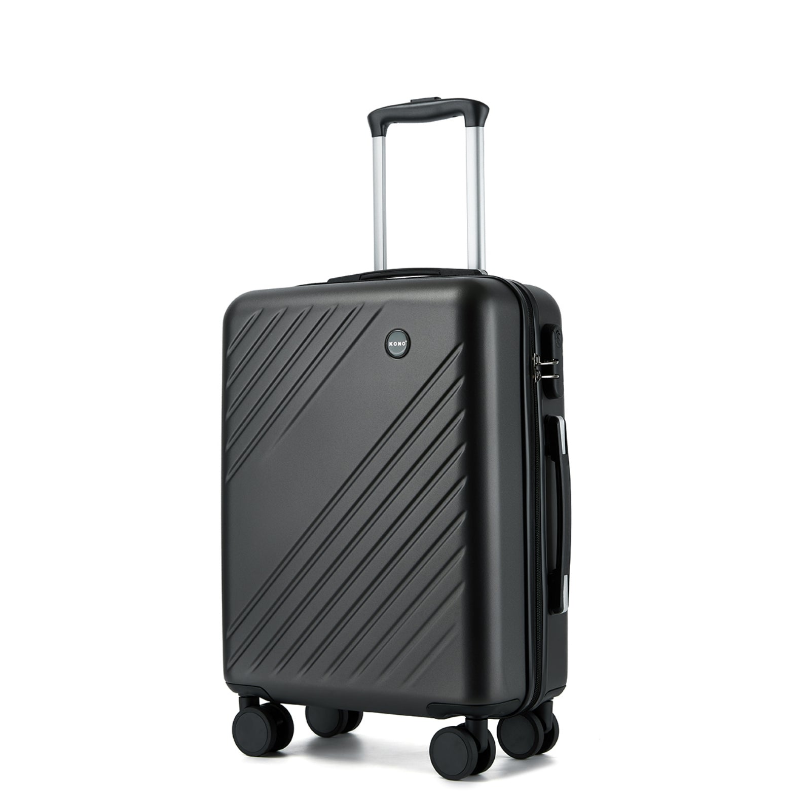 Kono 20 Inch ABS+PC Hard Shell Carry On Luggage, Diagonal Stripe Lightweight Travel Suitcase with Silent Spinner Wheels & Organised Interior - Grey