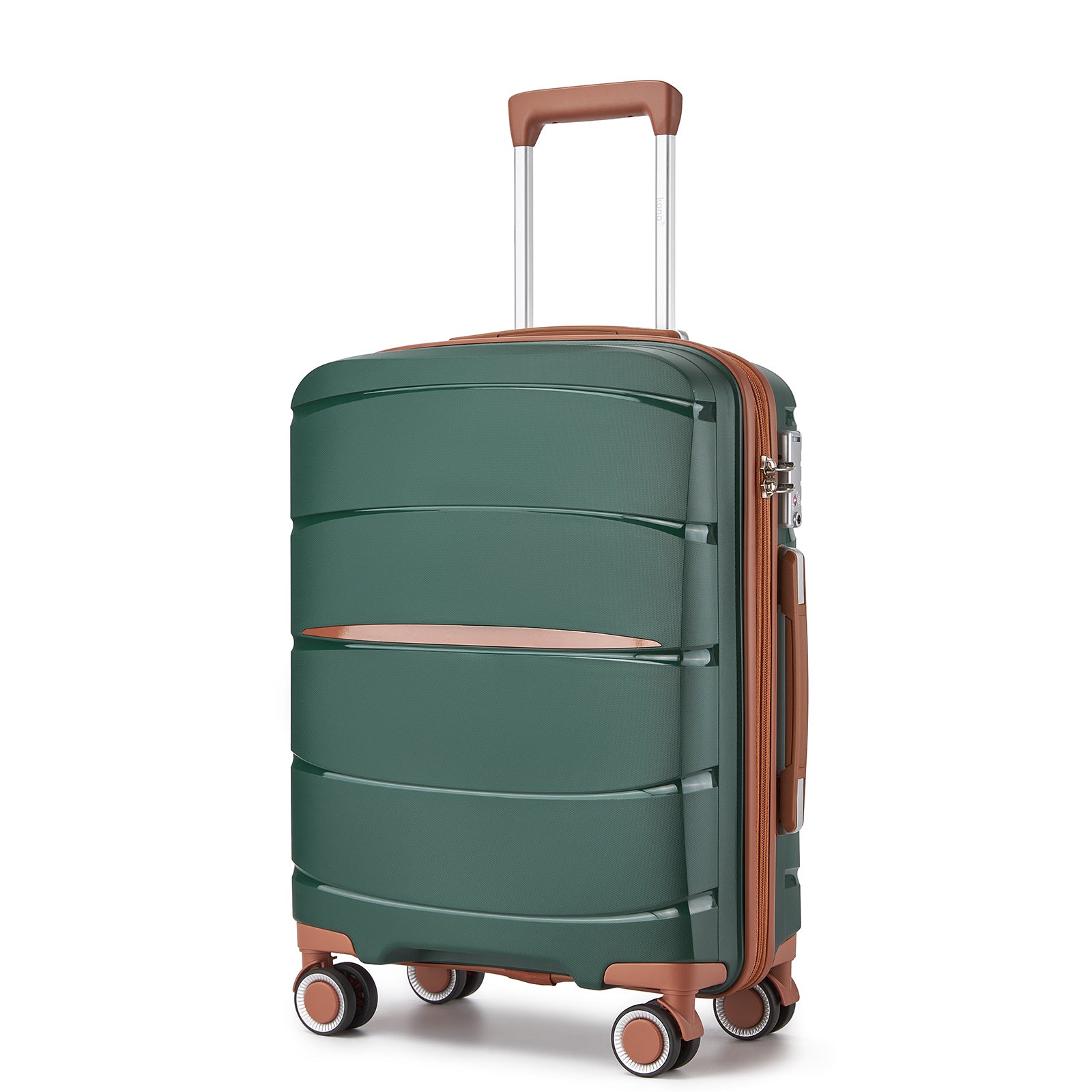 Kono 20-Inch PP Modern Scratch-Resistant Cabin Suitcase with TSA Lock & Stylish Brown Accents - Green and Brown