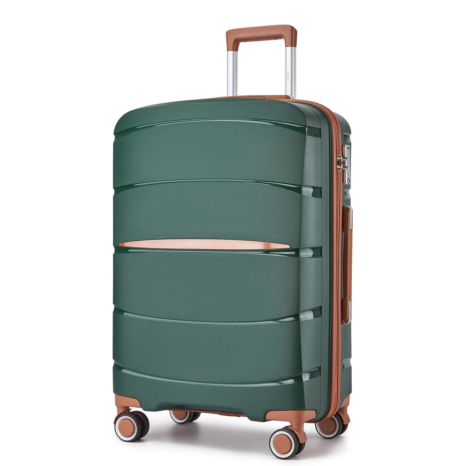 Kono 24-Inch PP Modern Scratch-Resistant Medium Suitcase with TSA Lock & Stylish Brown Accents - Green and Brown