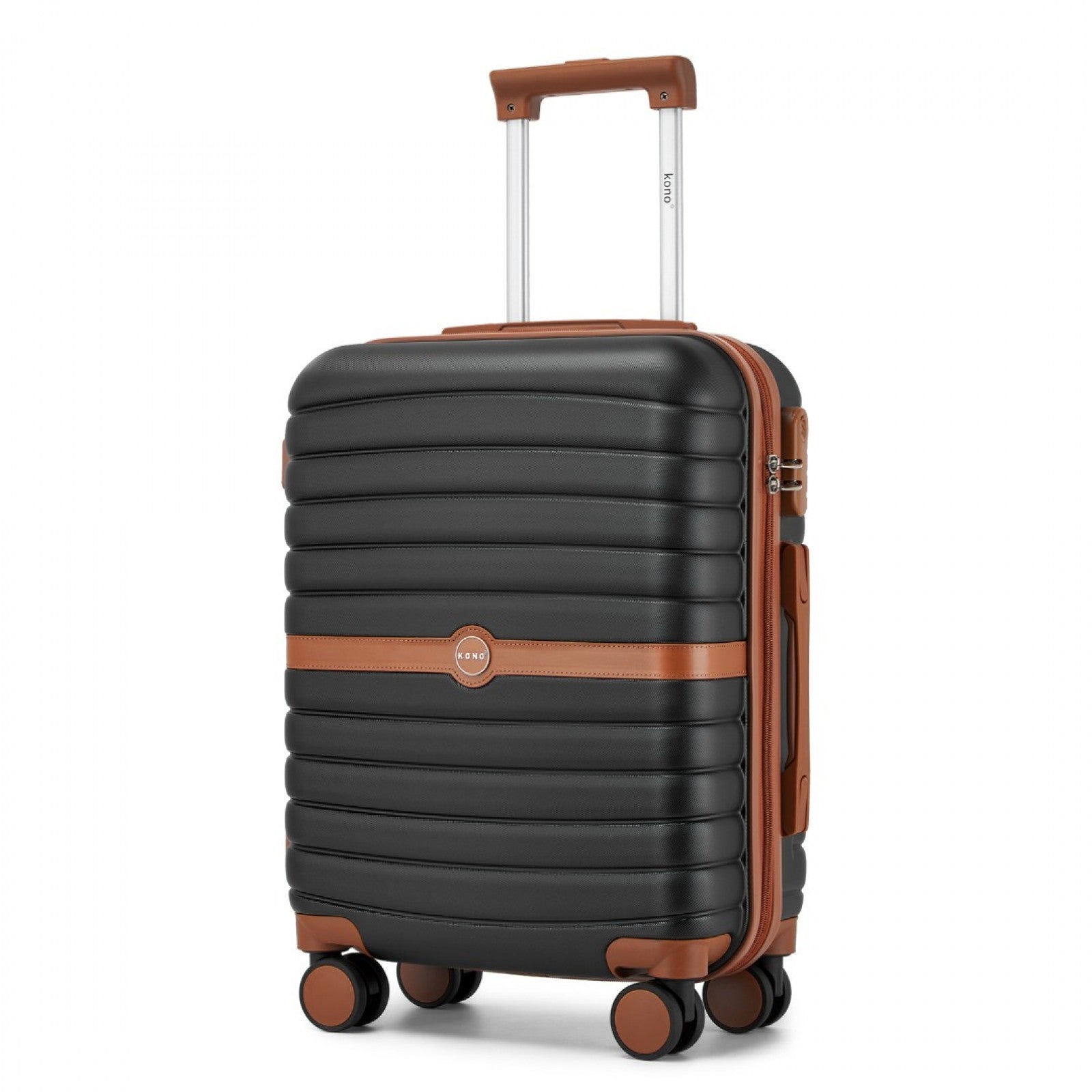 Kono ABS+PC 20-Inch Striped Design with Colour-Block Details Carry-On Cabin Suitcase with Silent Spinner Wheels - Black and Brown