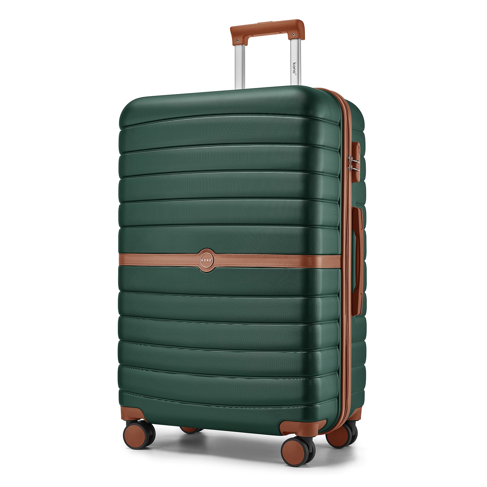 Kono ABS+PC 28-Inch Striped Design with Colour-Block Details Large Checked Luggage for Longer Travels - Dark Green and Brown