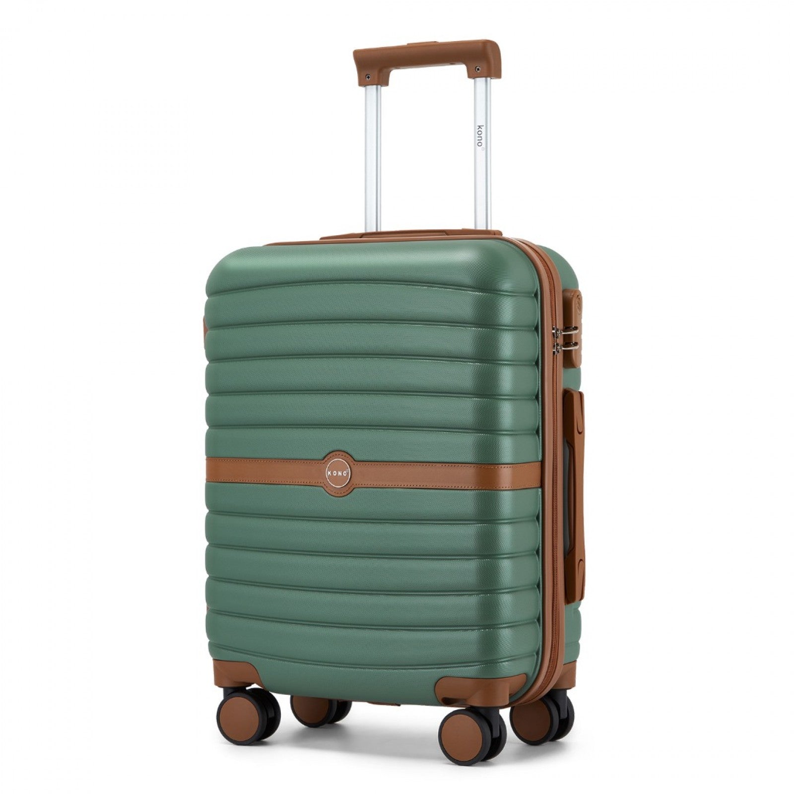 Kono ABS+PC 20-Inch Striped Design with Colour-Block Details Carry-On Cabin Suitcase with Silent Spinner Wheels - Green and Brown