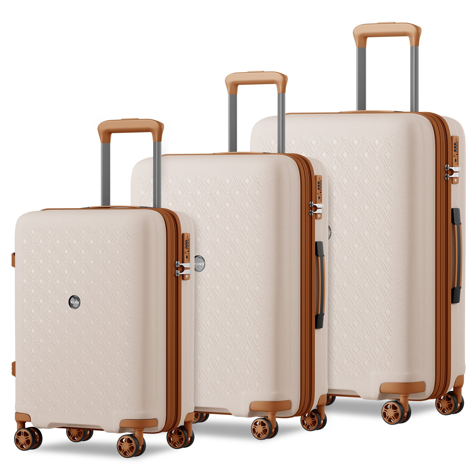 Kono PP 20/24/28inch Hard Shell Expandable Luggage–Lightweight Suitcase with TSA Lock & Built-in Cup Holder - Beige and Brown