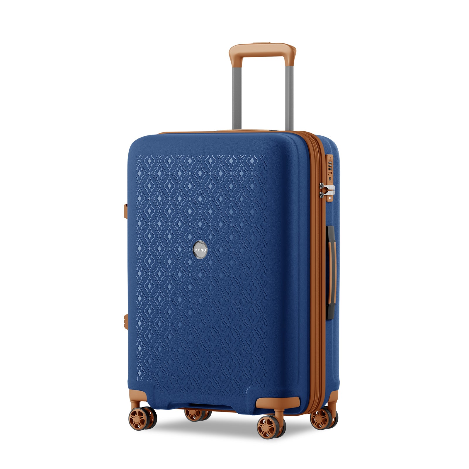 Kono PP 24-inch Hard Shell Expandable Luggage–Lightweight Suitcase with TSA Lock & Built-in Cup Holder - Navy and Brown