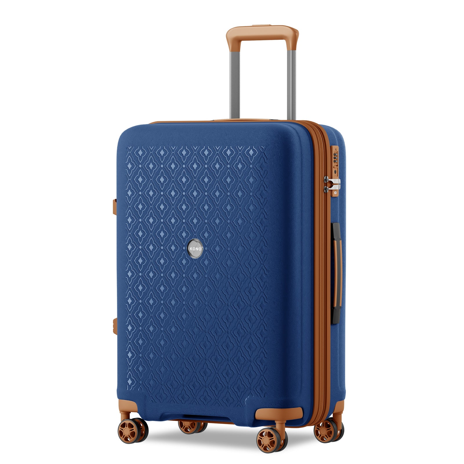 Kono PP 28-inch Hard Shell Expandable Luggage–Lightweight Suitcase with TSA Lock & Built-in Cup Holder - Navy and Brown