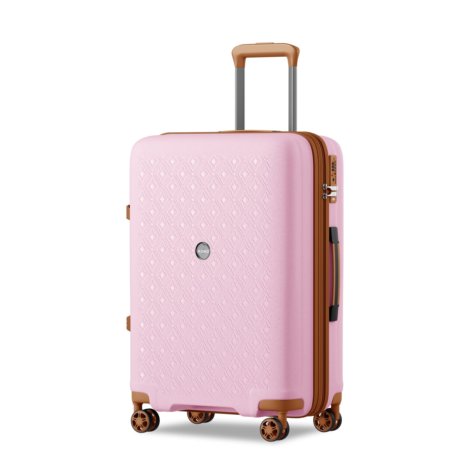 Kono PP 24-inch Hard Shell Expandable Luggage–Lightweight Suitcase with TSA Lock & Built-in Cup Holder - Pink and Brown