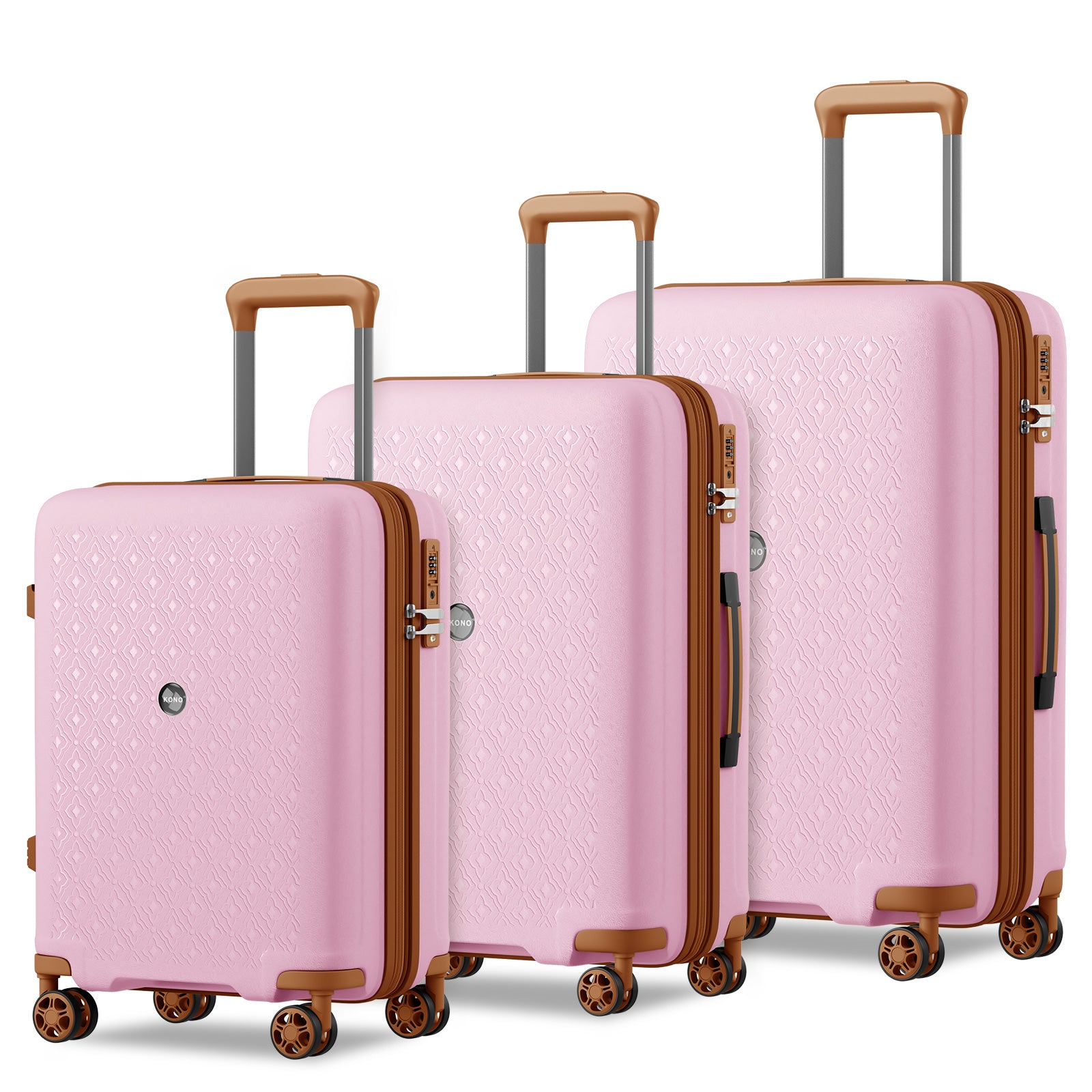 Kono PP 20/24/28inch Hard Shell Expandable Luggage–Lightweight Suitcase with TSA Lock & Built-in Cup Holder - Pink and Brown