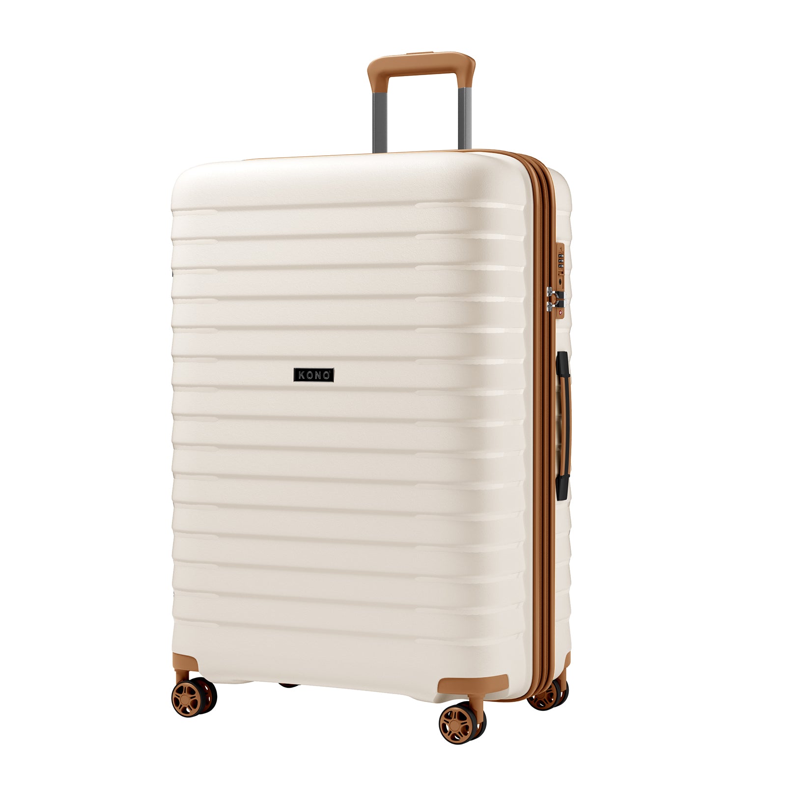 Kono 28-Inch Hard Shell Scratch-Resistant PP Luggage with Cup Holder, TSA Lock & Expandable Design-Check-in Luggage For Travel - Beige and Brown