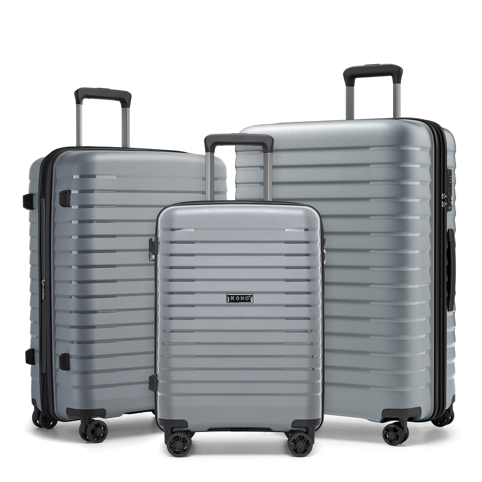 Kono 20/24/28inch Hard Shell Scratch-Resistant PP Luggage Set with Cup Holder, TSA Lock & Expandable Design-Check-in Luggage For Travel - Grey