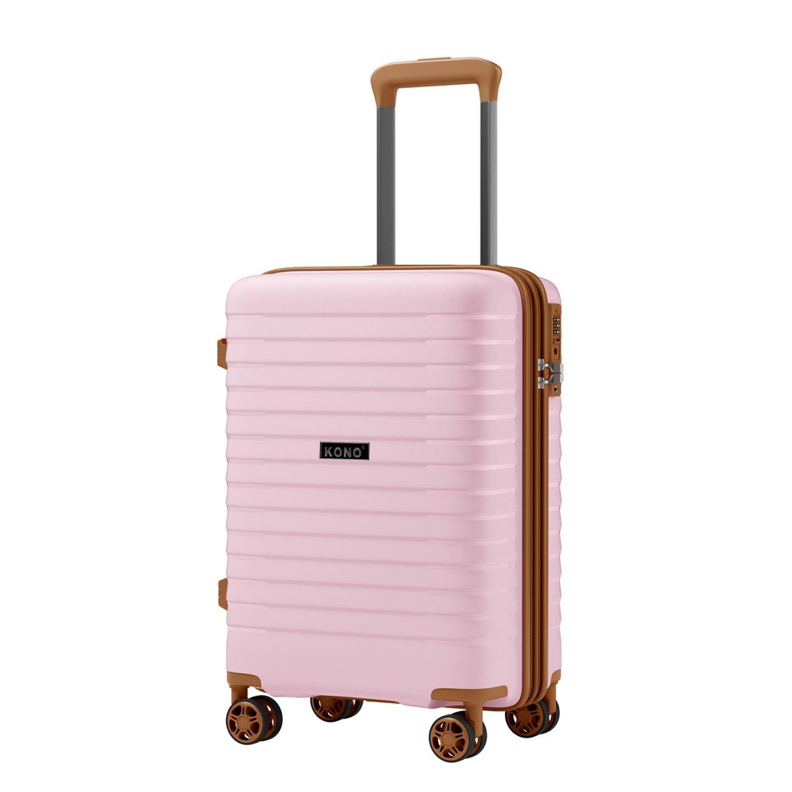 Kono 20-Inch Hard Shell Scratch-Resistant PP Luggage with Cup Holder, TSA Lock & Expandable Design-Cabin Trolley For Travel - Pink and Brown