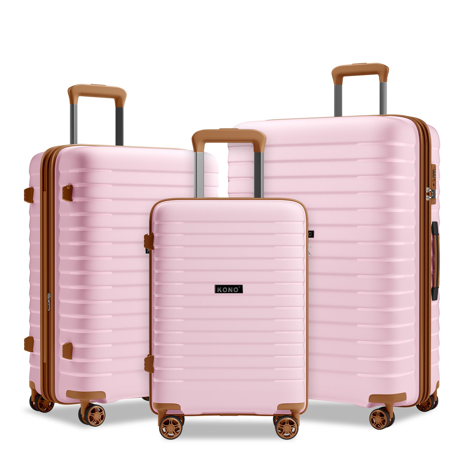 Kono 20/24/28inch Hard Shell Scratch-Resistant PP Luggage Set with Cup Holder, TSA Lock & Expandable Design-Check-in Luggage For Travel - Pink and Brown