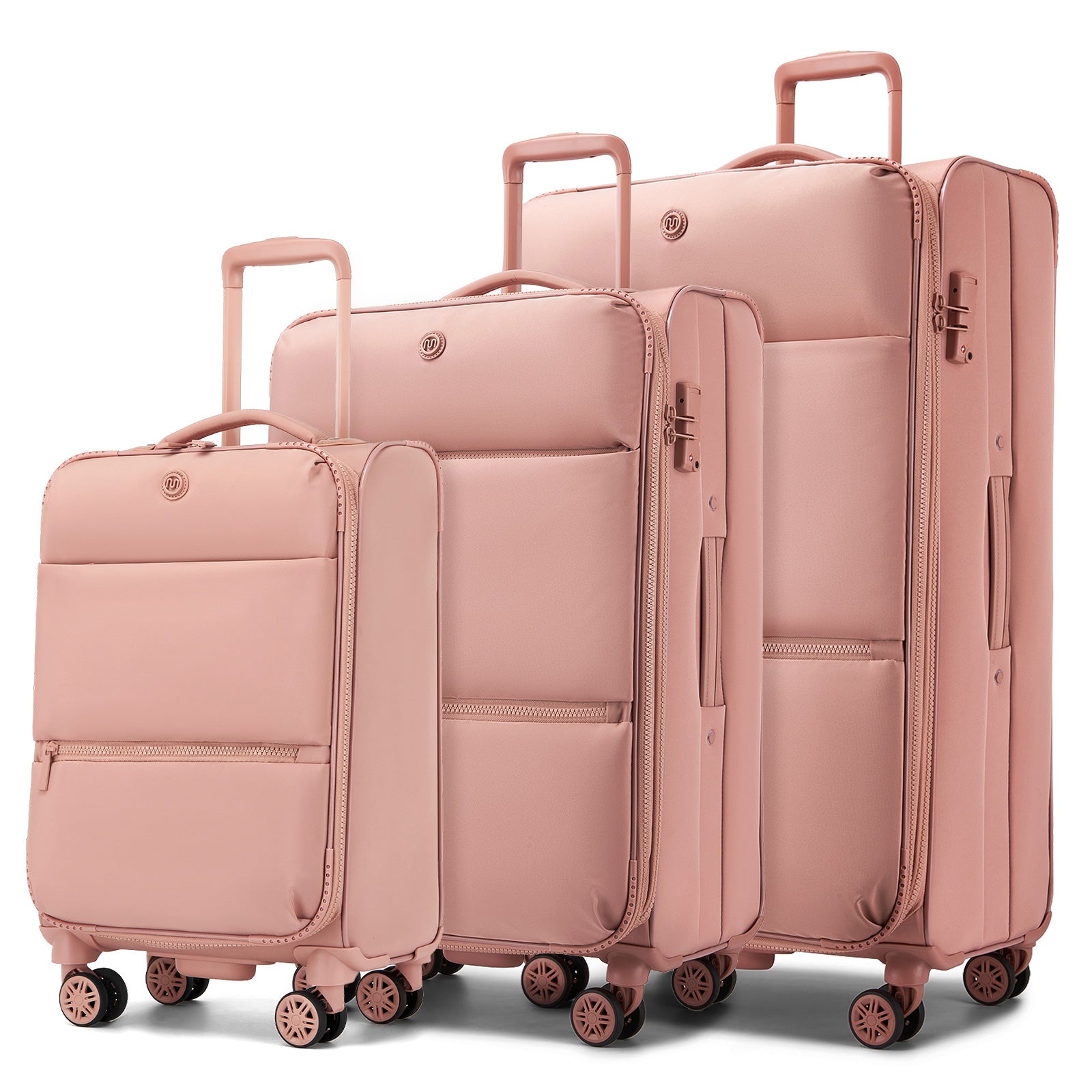 3 Piece Softshell Expandable Luggage Set 20/26/30 Inch, Lightweigh Suitcase with Silent Wheels & Organised Interior for Travel - Pink