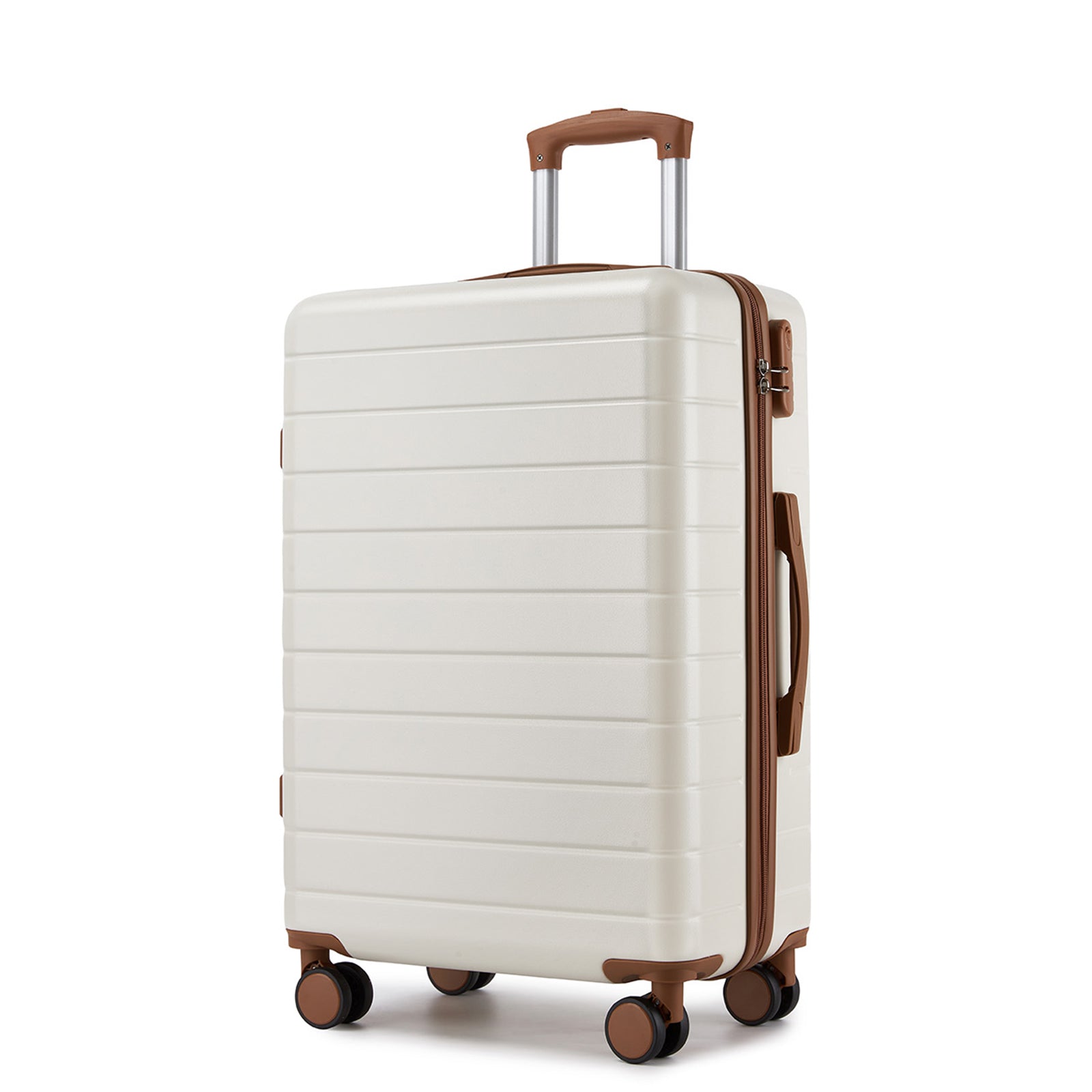 24 Inch Checked Luggage, Durable ABS Hard Shell Suitcase with 360 Silent Spinner Wheels & Secure Combination Lock - Cream And Brown